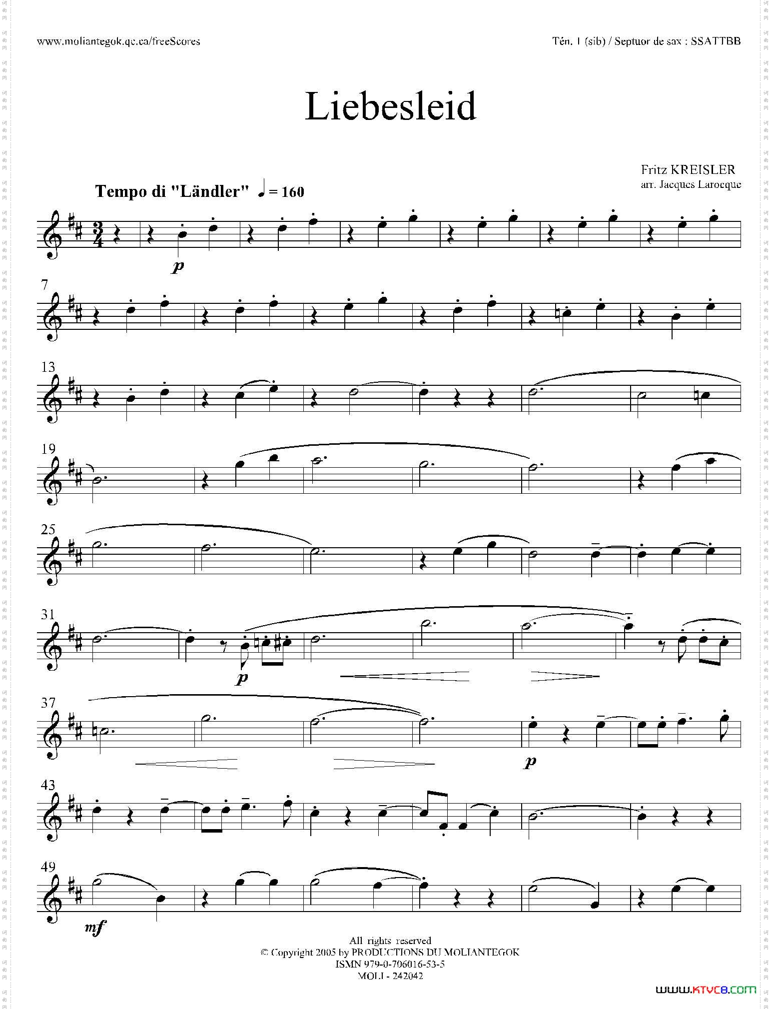 Liebesleid四重奏、第1、2次中音萨克斯分谱