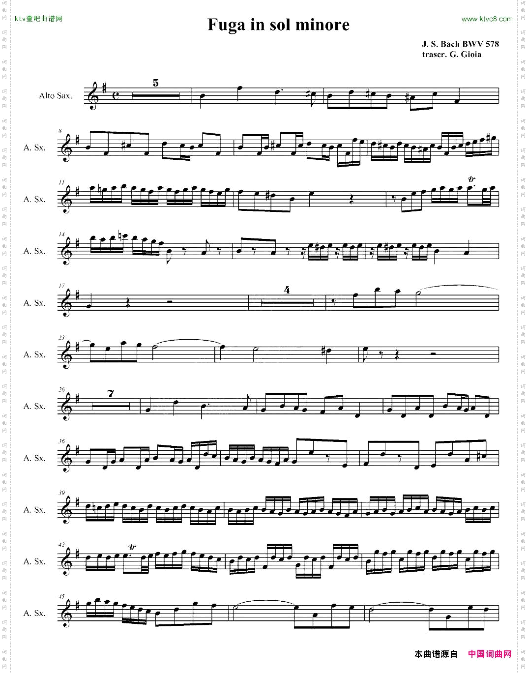 Fugainsolminore四重奏之中音萨克斯分谱