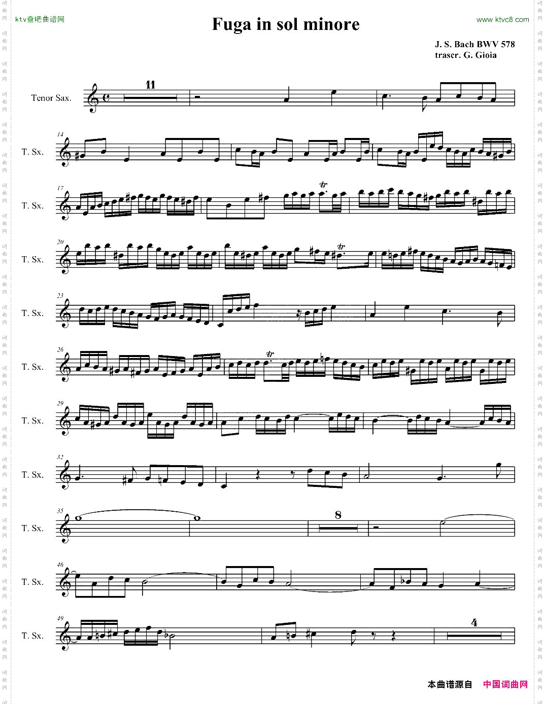 Fugainsolminore四重奏之次中音萨克斯分谱