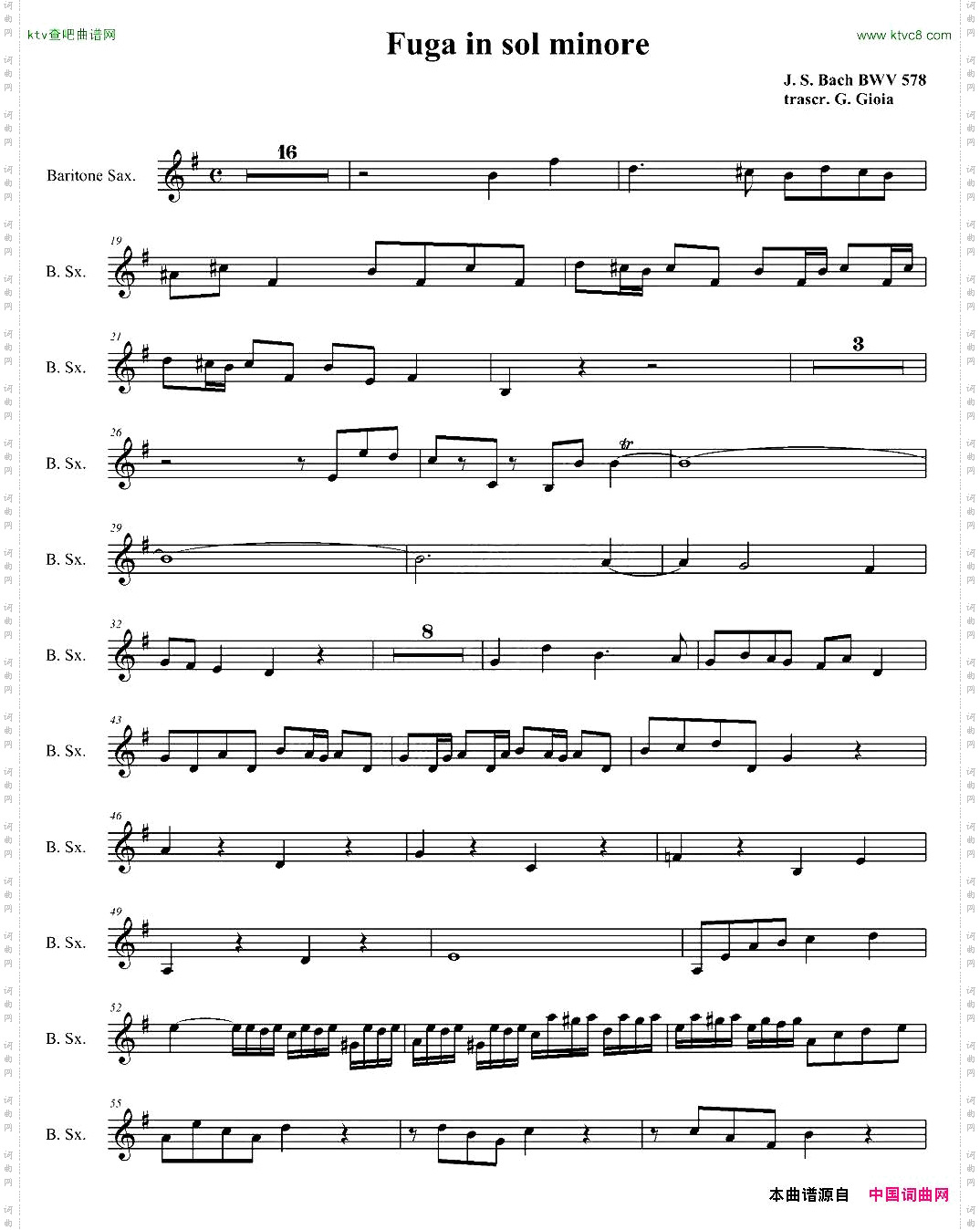 Fugainsolminore四重奏之上低音萨克斯分谱