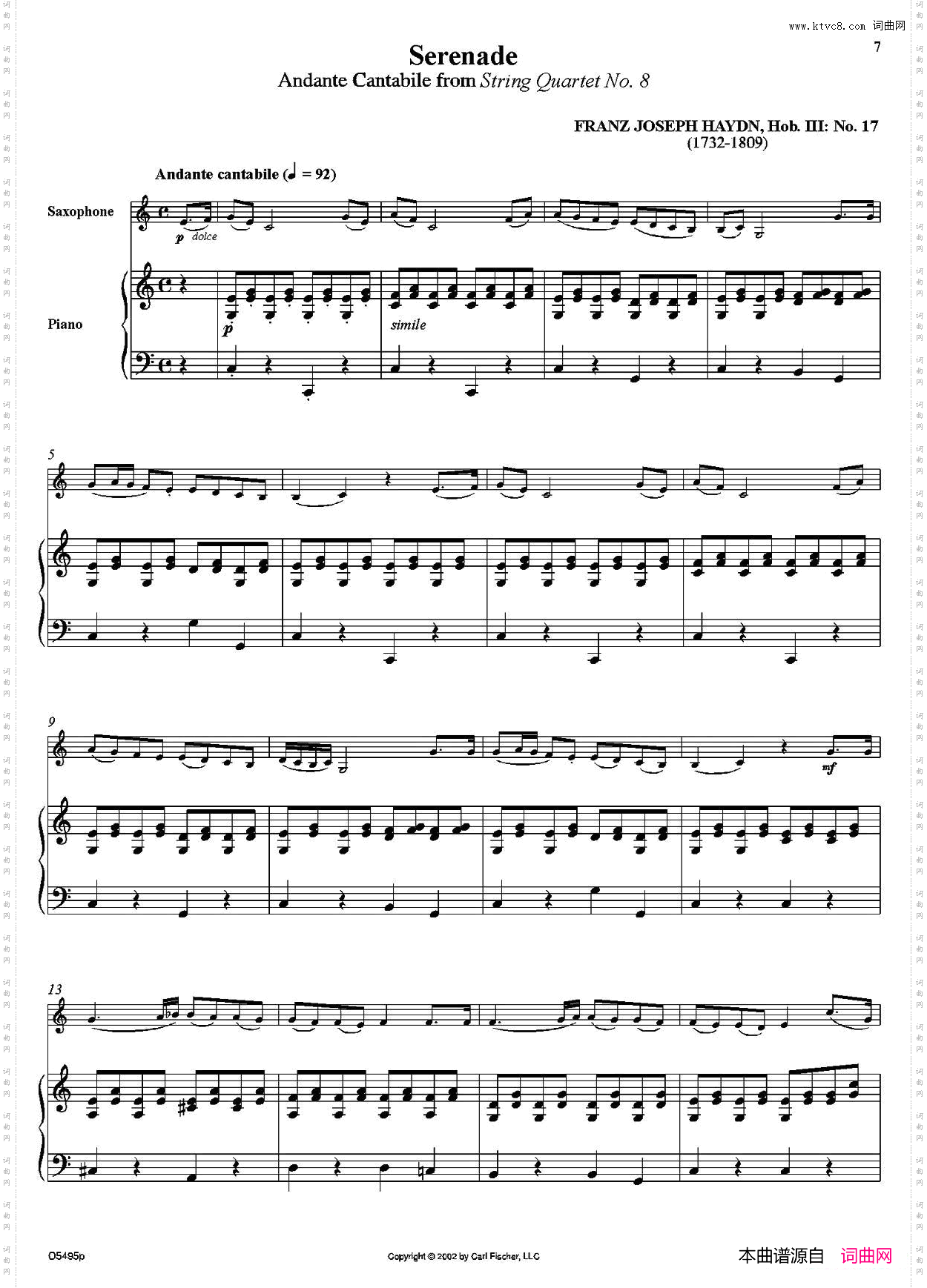 Serenade萨克斯+钢琴伴奏