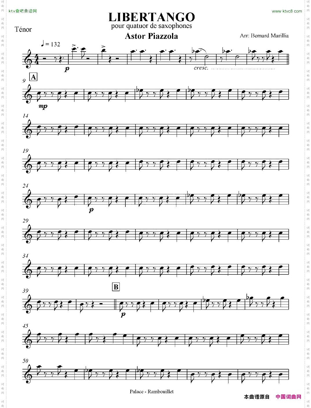 LIBERTANGO探戈灵魂四重奏之次中音萨克斯分谱