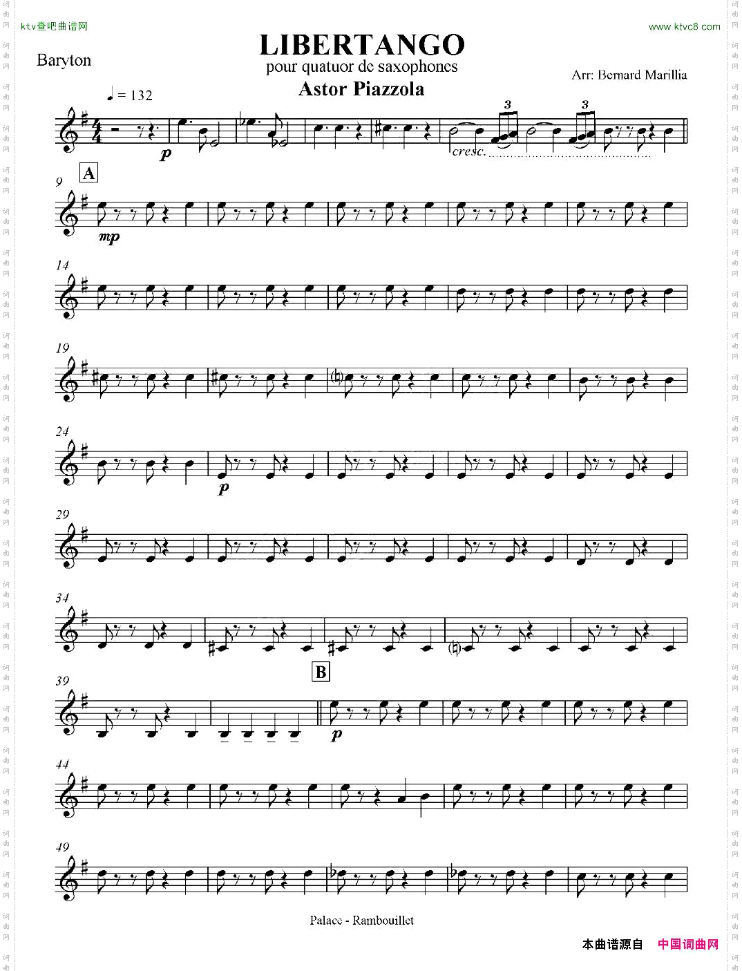 LIBERTANGO探戈灵魂四重奏之上低音萨克斯分谱