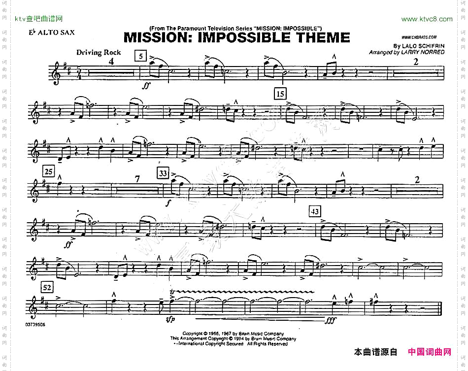 MISSION:IMPOSSIBLETHEME分谱：中音萨克斯