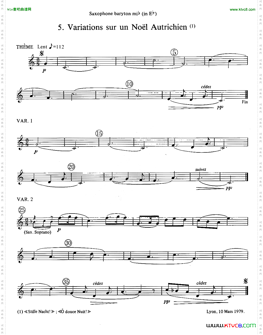 jeanBouvard编写的6首萨克斯四重奏低音萨克斯分谱