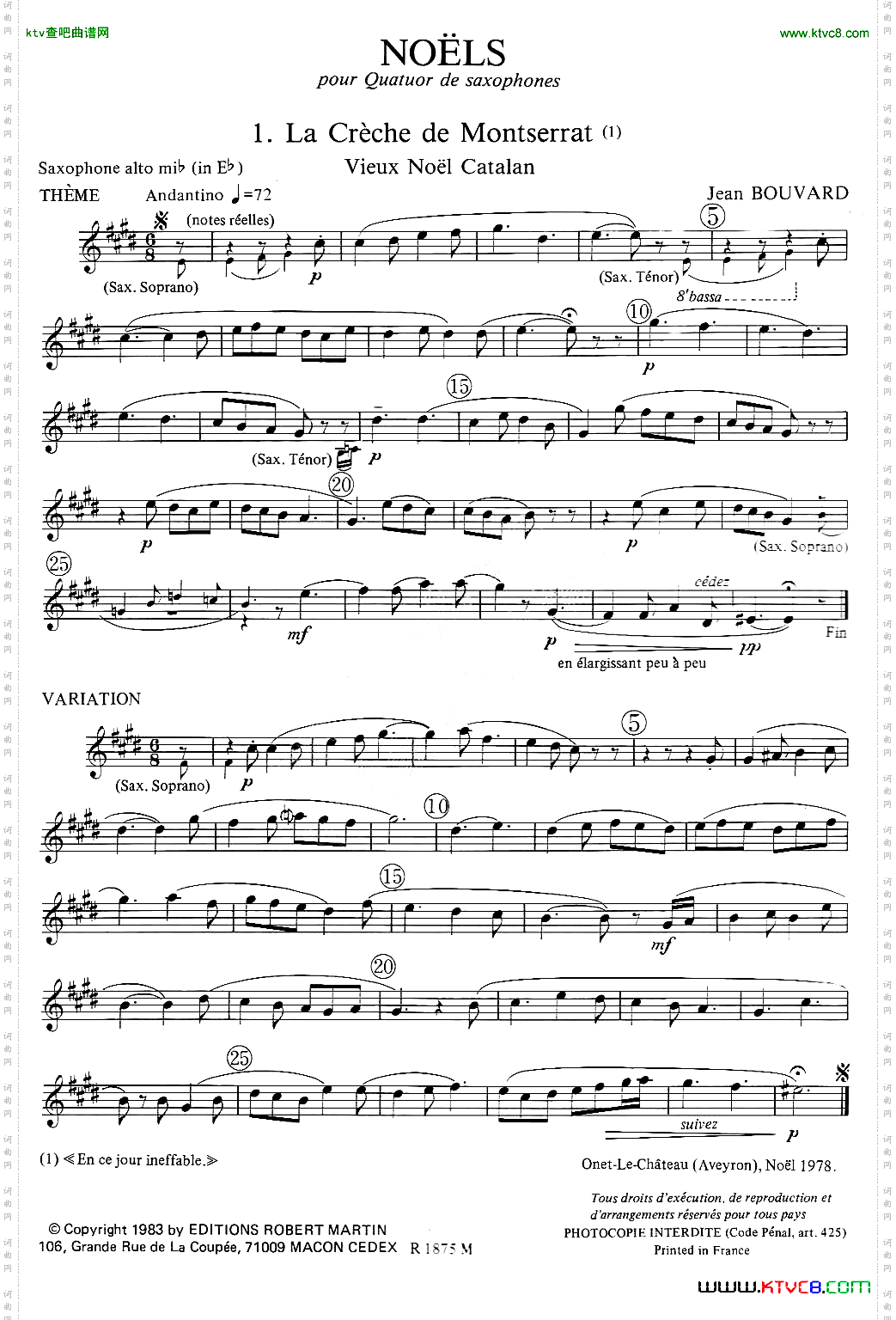 jeanBouvard编写的6首萨克斯四重奏中音萨克斯分谱