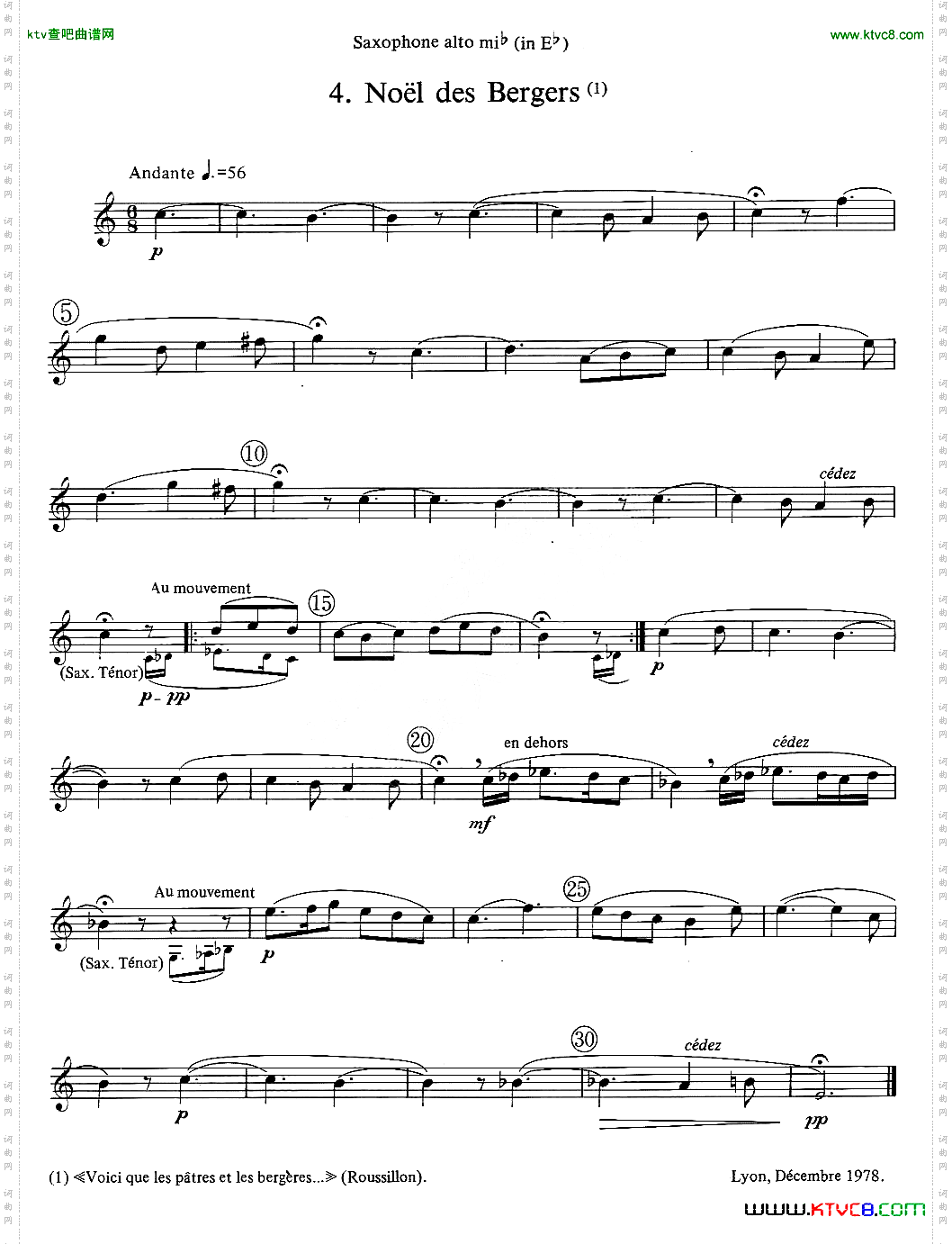 jeanBouvard编写的6首萨克斯四重奏中音萨克斯分谱