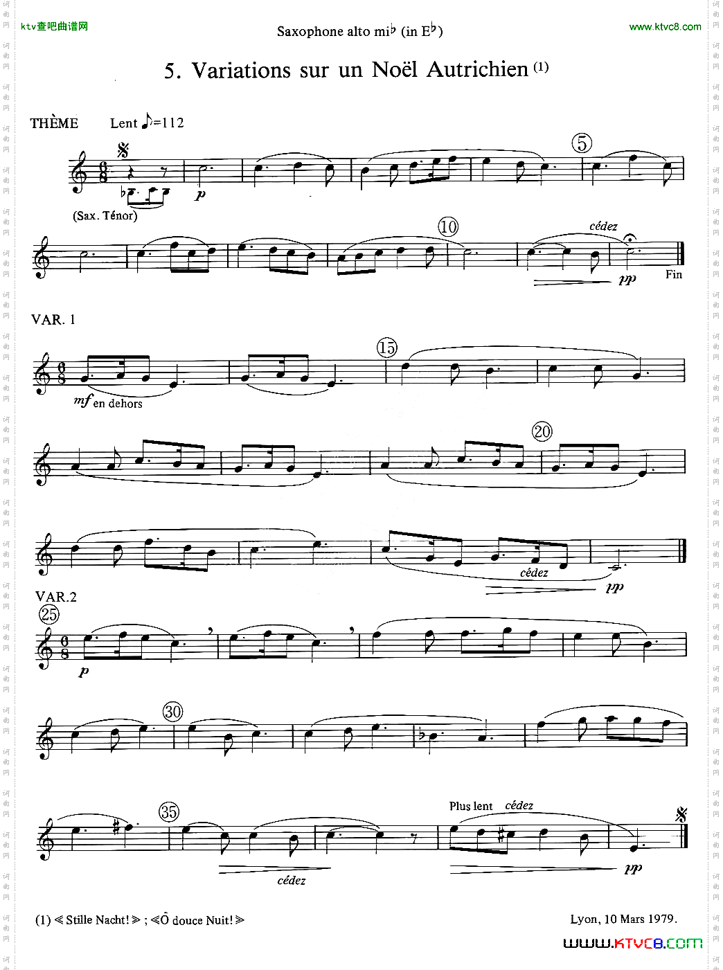 jeanBouvard编写的6首萨克斯四重奏中音萨克斯分谱