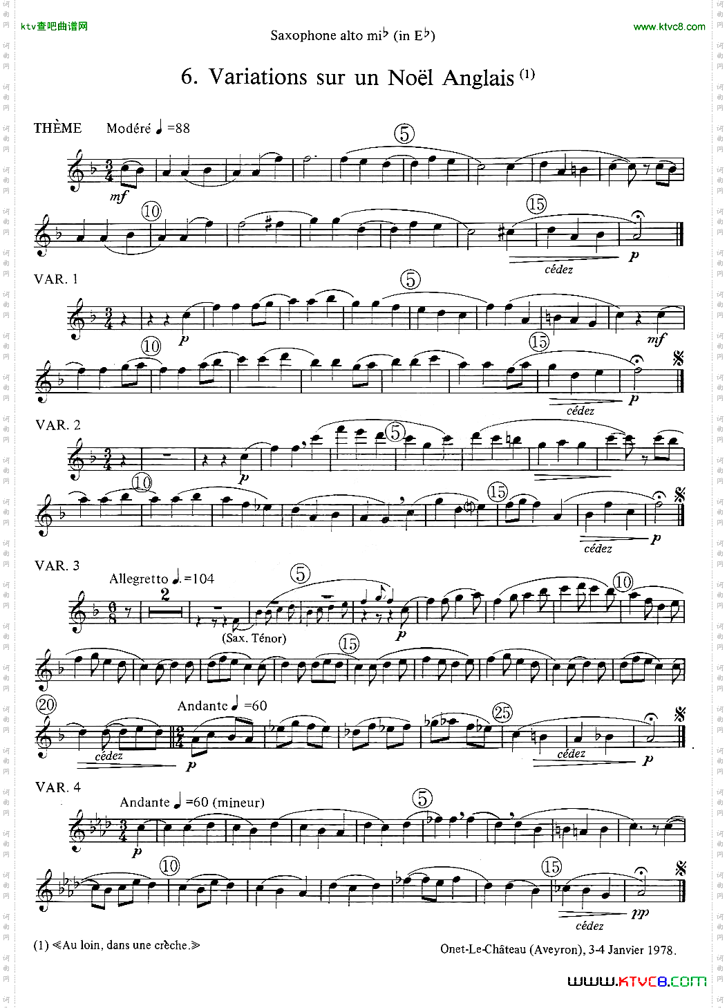 jeanBouvard编写的6首萨克斯四重奏中音萨克斯分谱