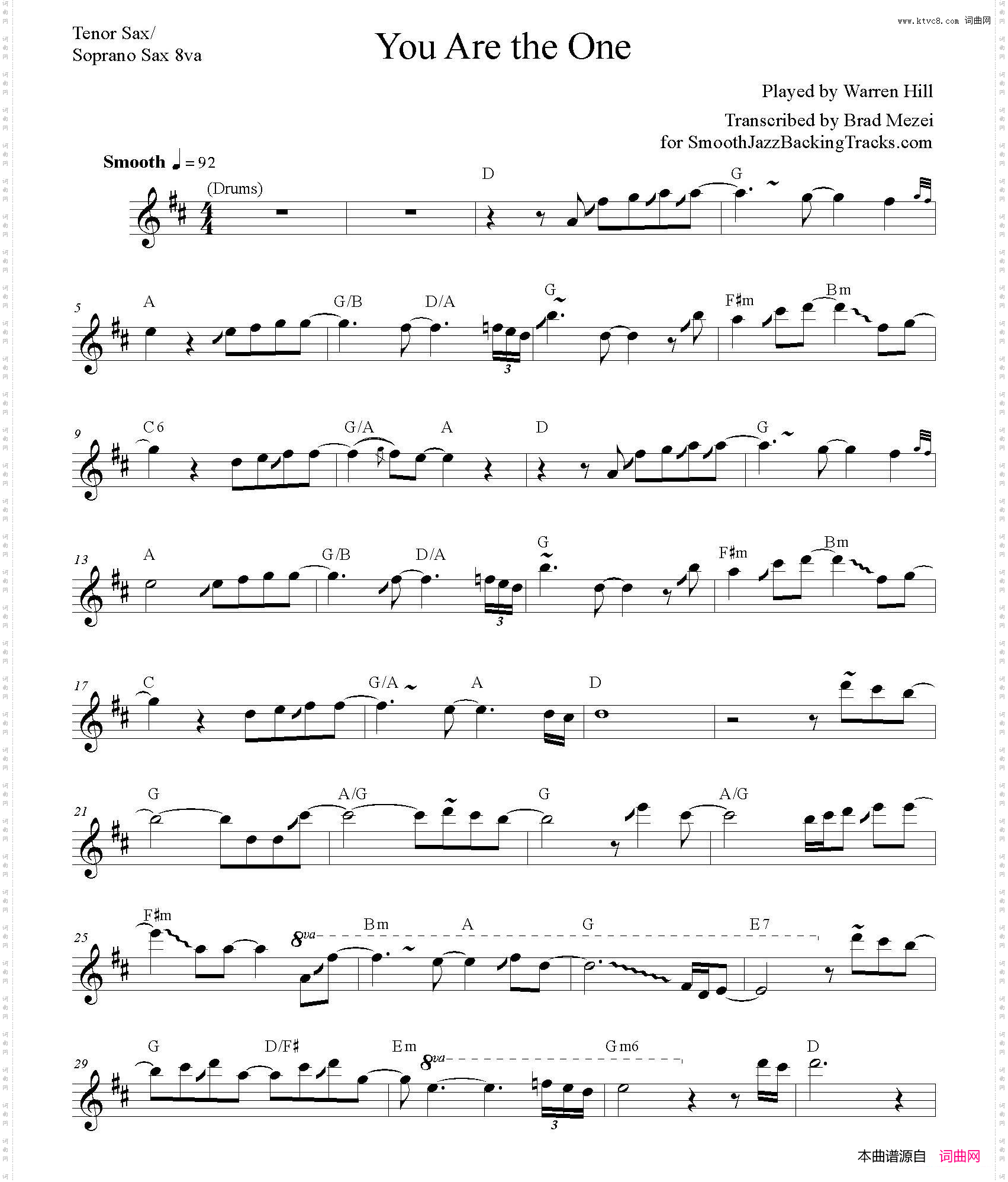 YouAreTheOne次中音/高音萨克斯谱_You Are The One次中音/高音萨克斯谱