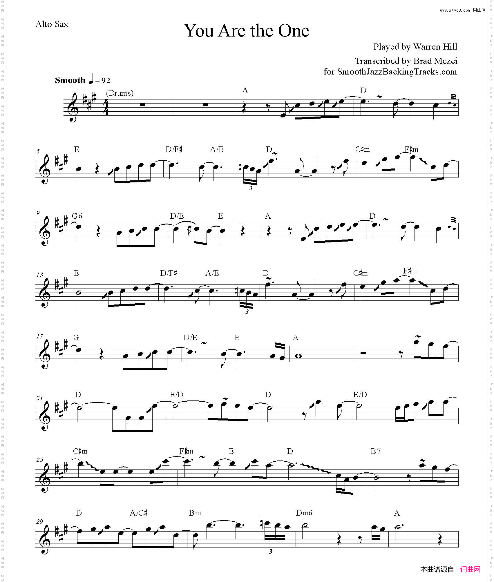 YouAreTheOne中音萨克斯谱_You Are The One中音萨克斯谱