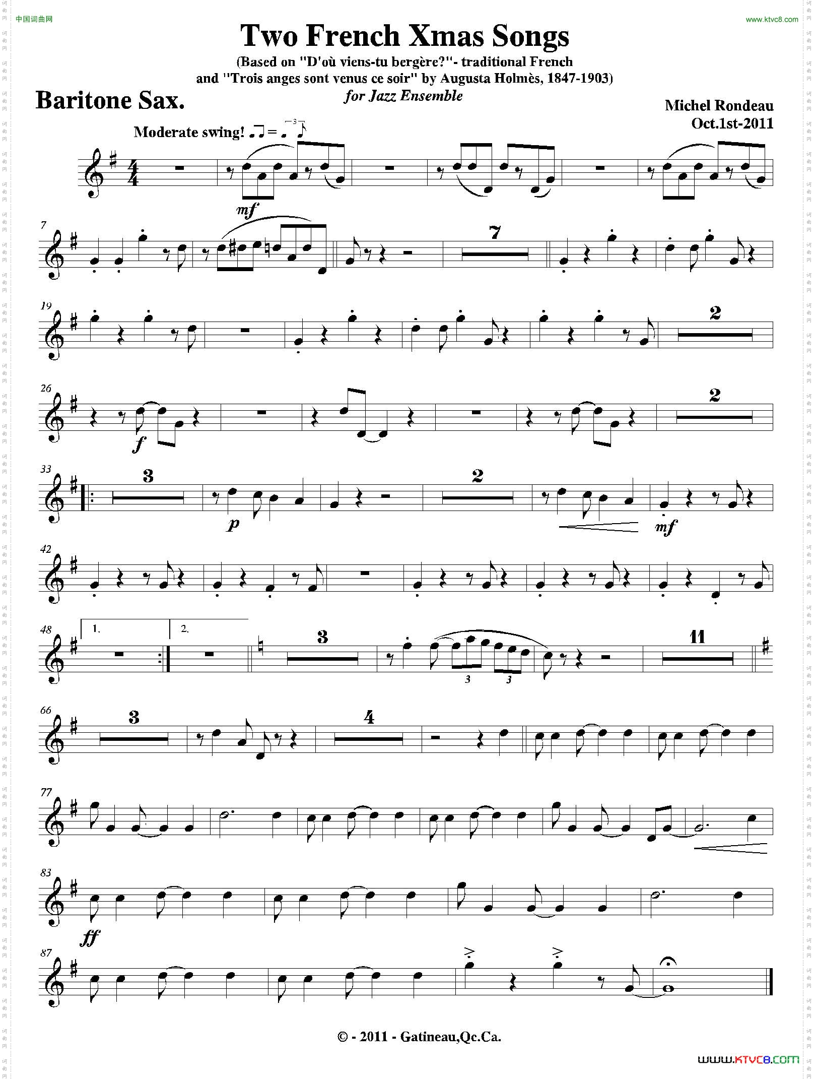 TwoFrenchXmasSongs上低音萨克斯分谱_Two French Xmas Songs上低音萨克斯分谱