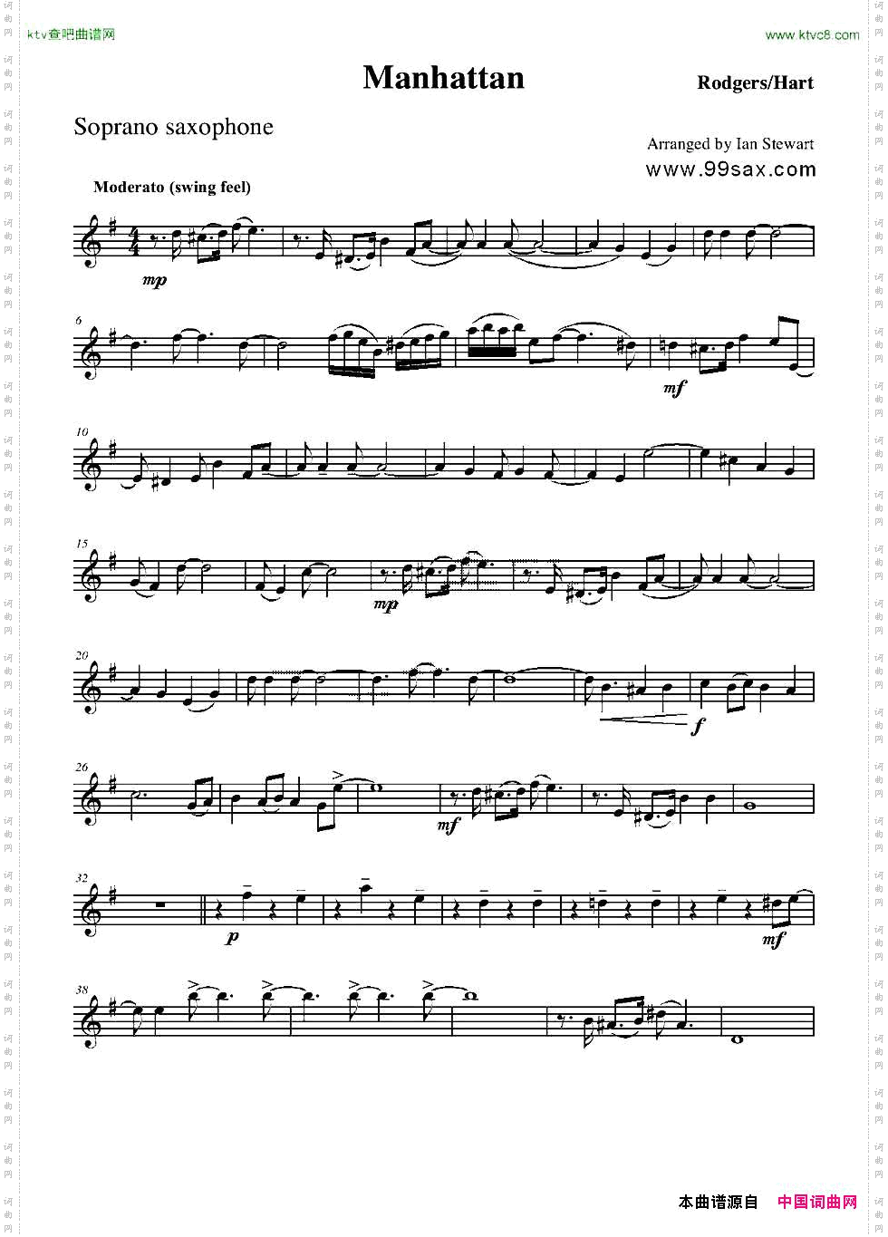 ManhattanSopranoSax四重奏高音萨克斯分谱