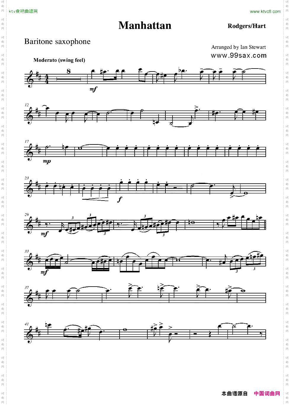 ManhattanBaritoneSax四重奏上低音萨克斯分谱