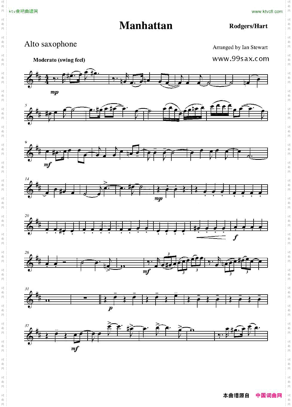 ManhattanAltoSax四重奏中音萨克斯分谱