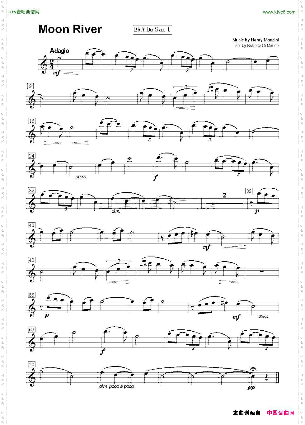 MoonRiver月亮河_四重奏总谱+分谱