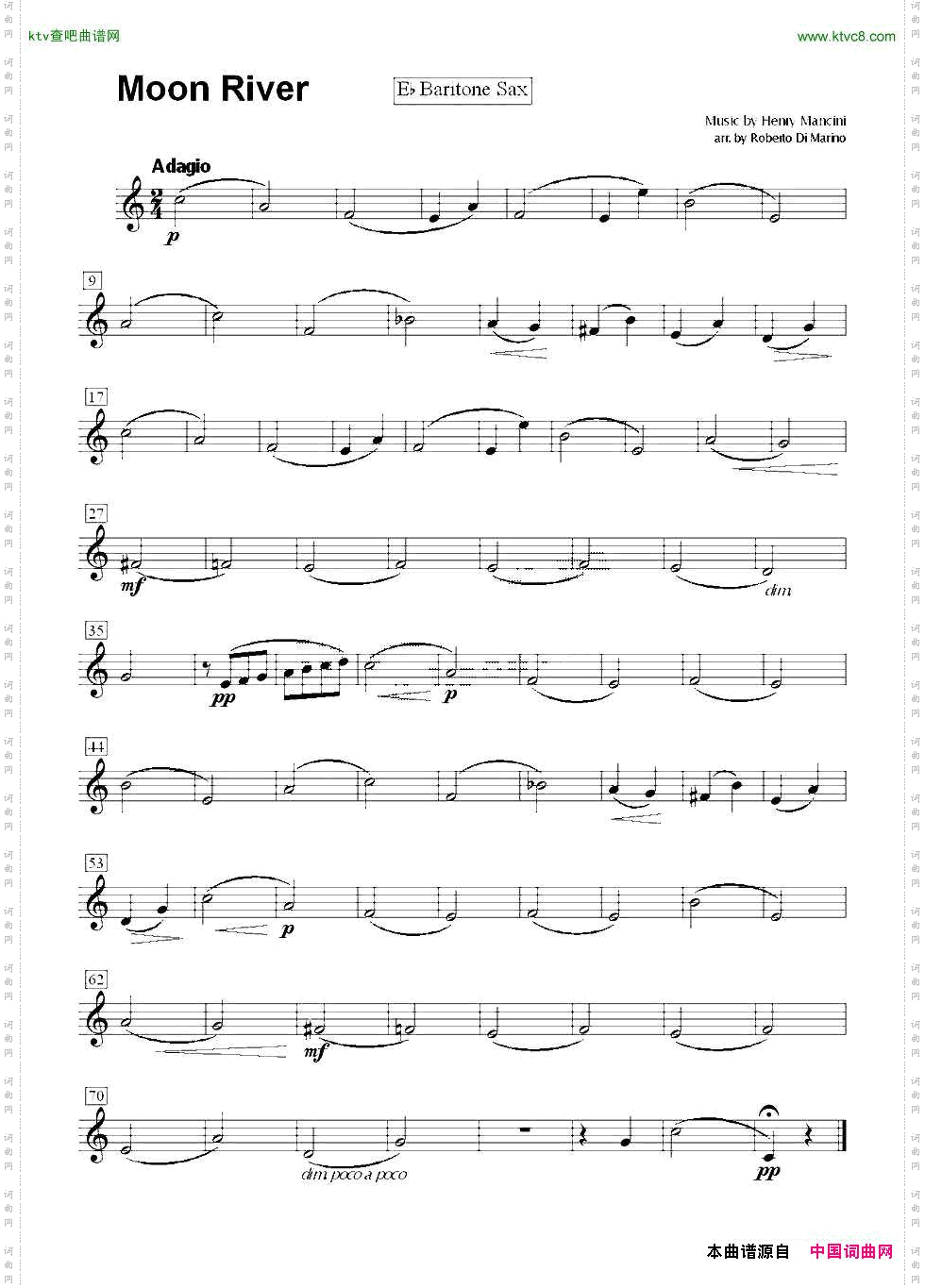 MoonRiver月亮河_四重奏总谱+分谱