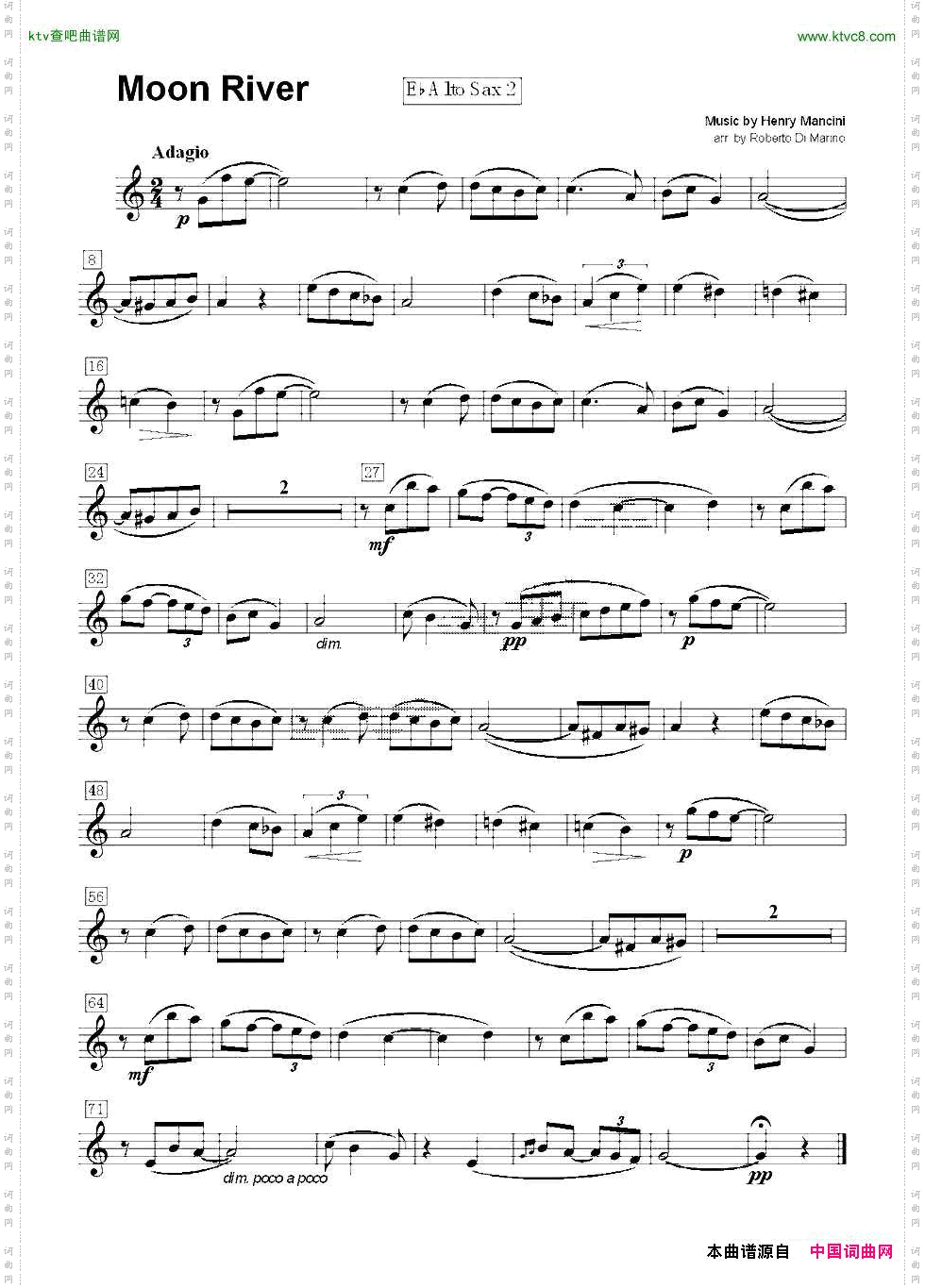 MoonRiver月亮河_四重奏总谱+分谱