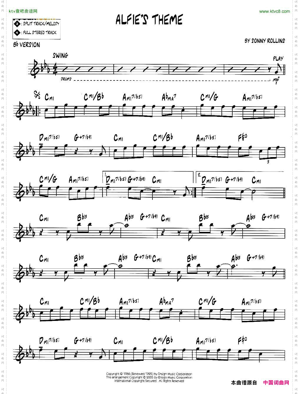 ALFIE'STHEMEjazz系列萨克斯谱