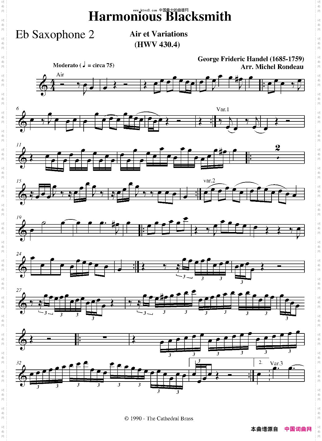 HarmoniousBlacksmith快乐的铁匠四重奏分谱