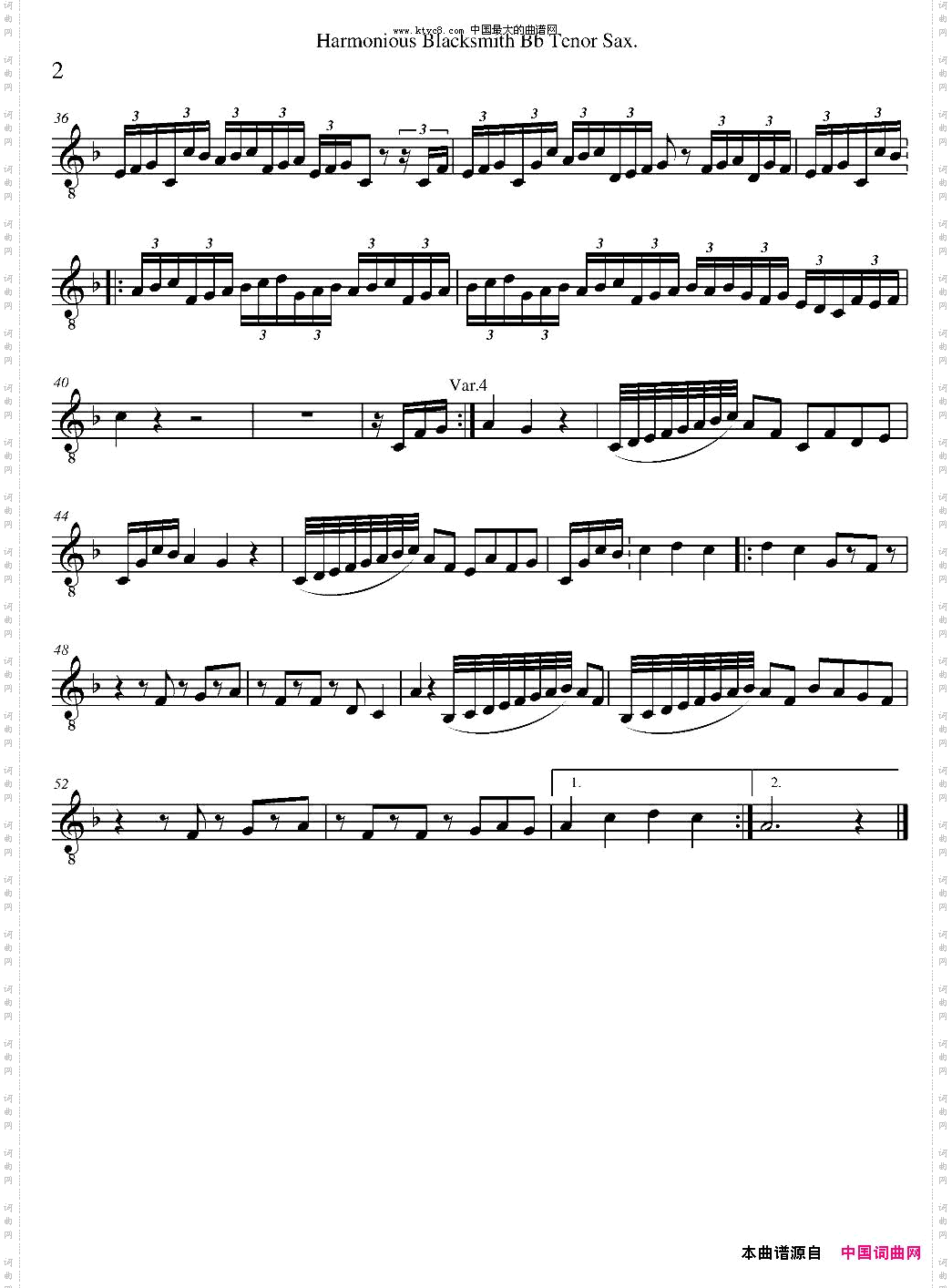 HarmoniousBlacksmith快乐的铁匠四重奏分谱