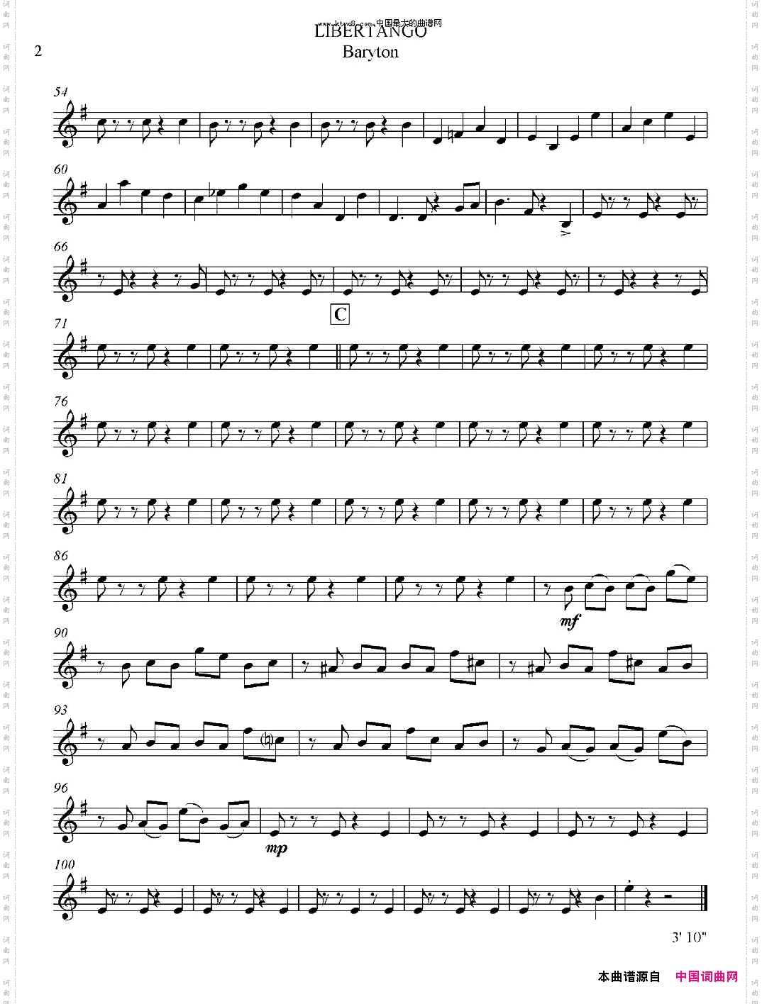 LIBERTANGO探戈灵魂四重奏之上低音萨克斯分谱