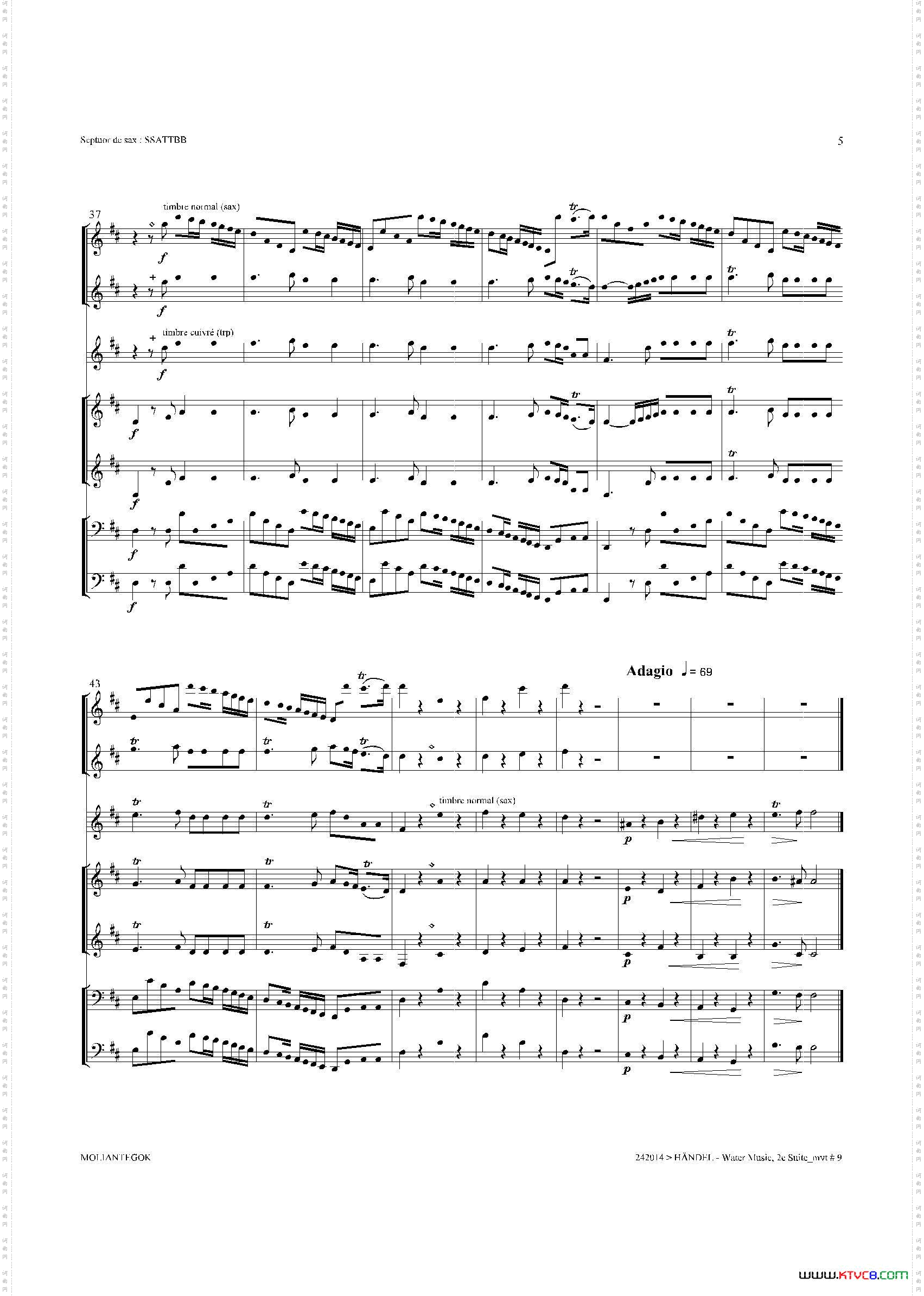 WaterMusicHWV.349No.2萨克斯合奏总谱_Water MusicHWV.349 No.2萨克斯合奏总谱