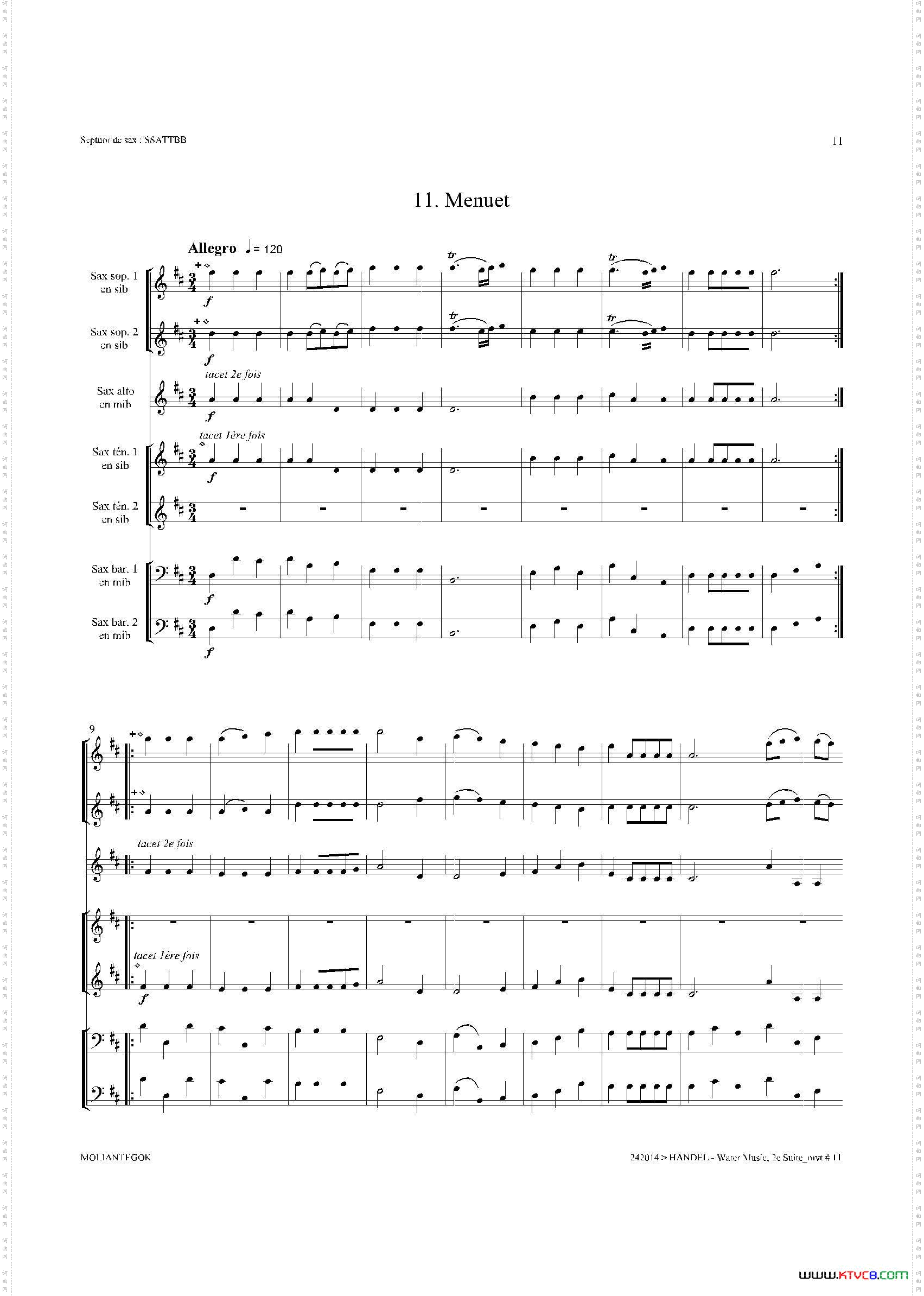 WaterMusicHWV.349No.2萨克斯合奏总谱_Water MusicHWV.349 No.2萨克斯合奏总谱