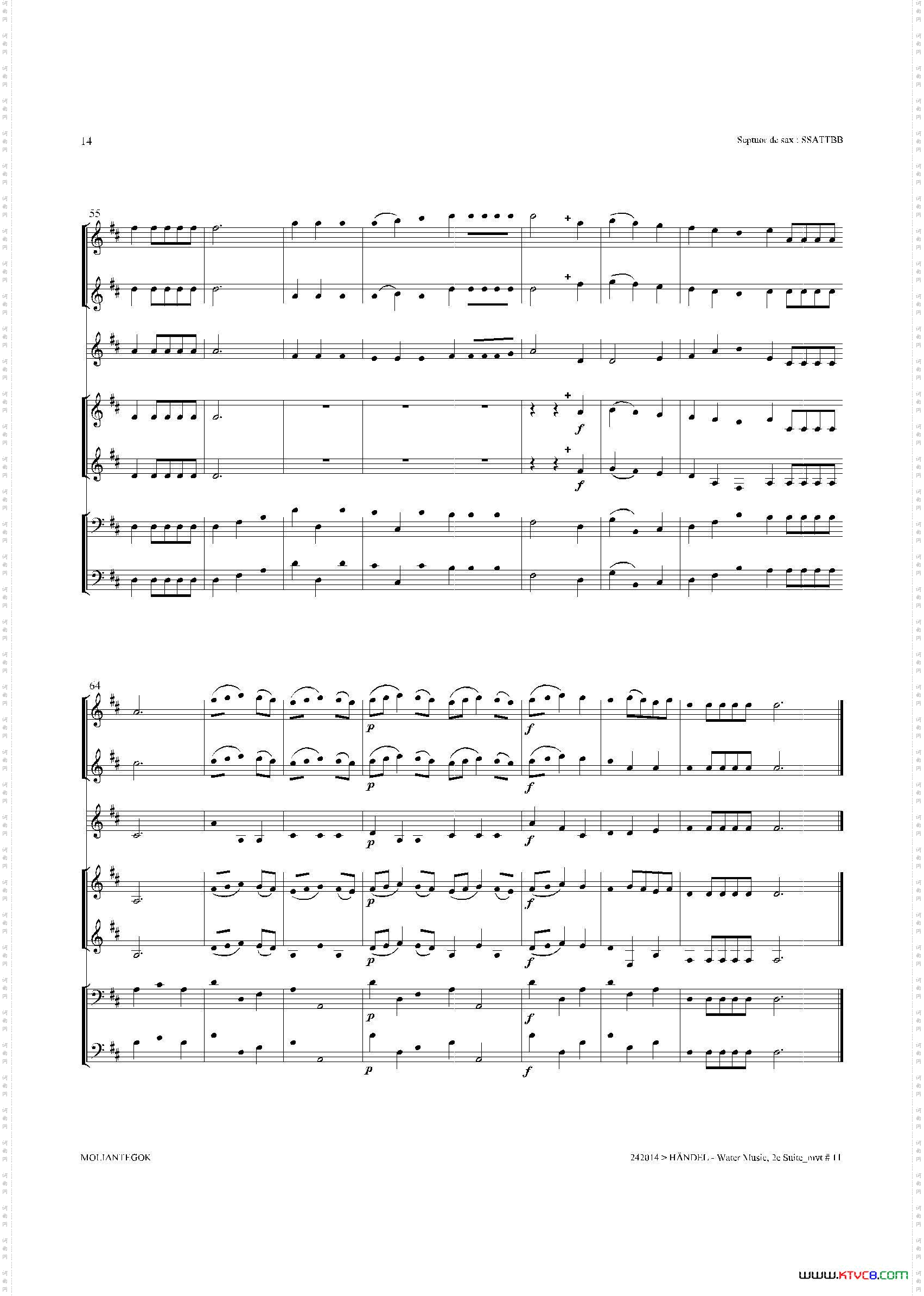 WaterMusicHWV.349No.2萨克斯合奏总谱_Water MusicHWV.349 No.2萨克斯合奏总谱