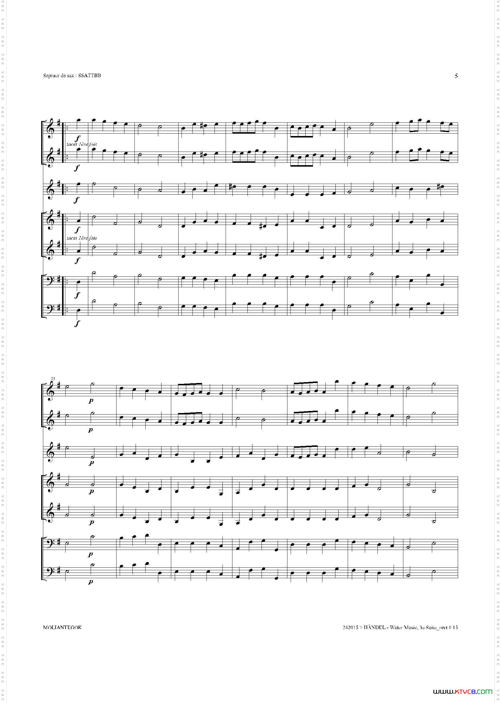 WaterMusicHWV.350No.3萨克斯合奏总谱_Water MusicHWV.350 No.3萨克斯合奏总谱