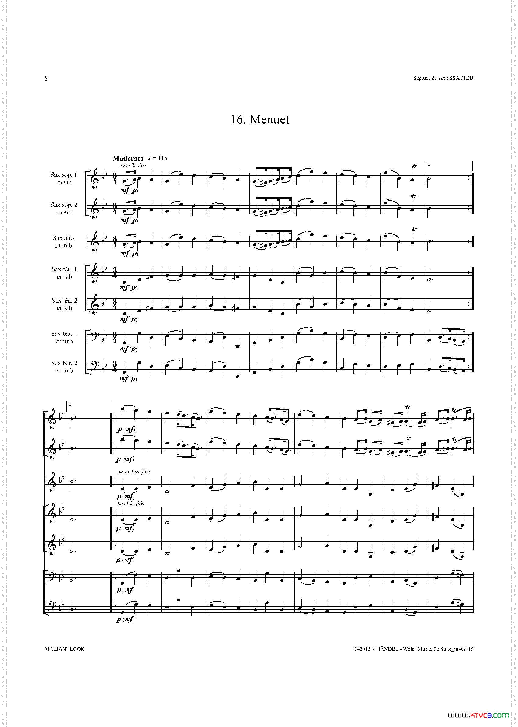 WaterMusicHWV.350No.3萨克斯合奏总谱_Water MusicHWV.350 No.3萨克斯合奏总谱