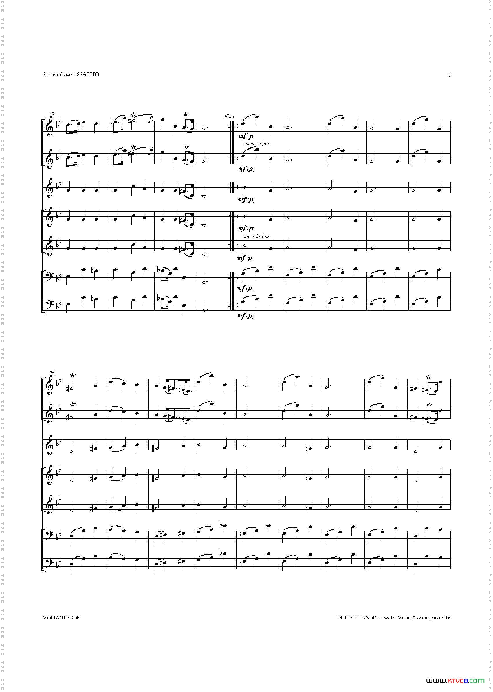 WaterMusicHWV.350No.3萨克斯合奏总谱_Water MusicHWV.350 No.3萨克斯合奏总谱