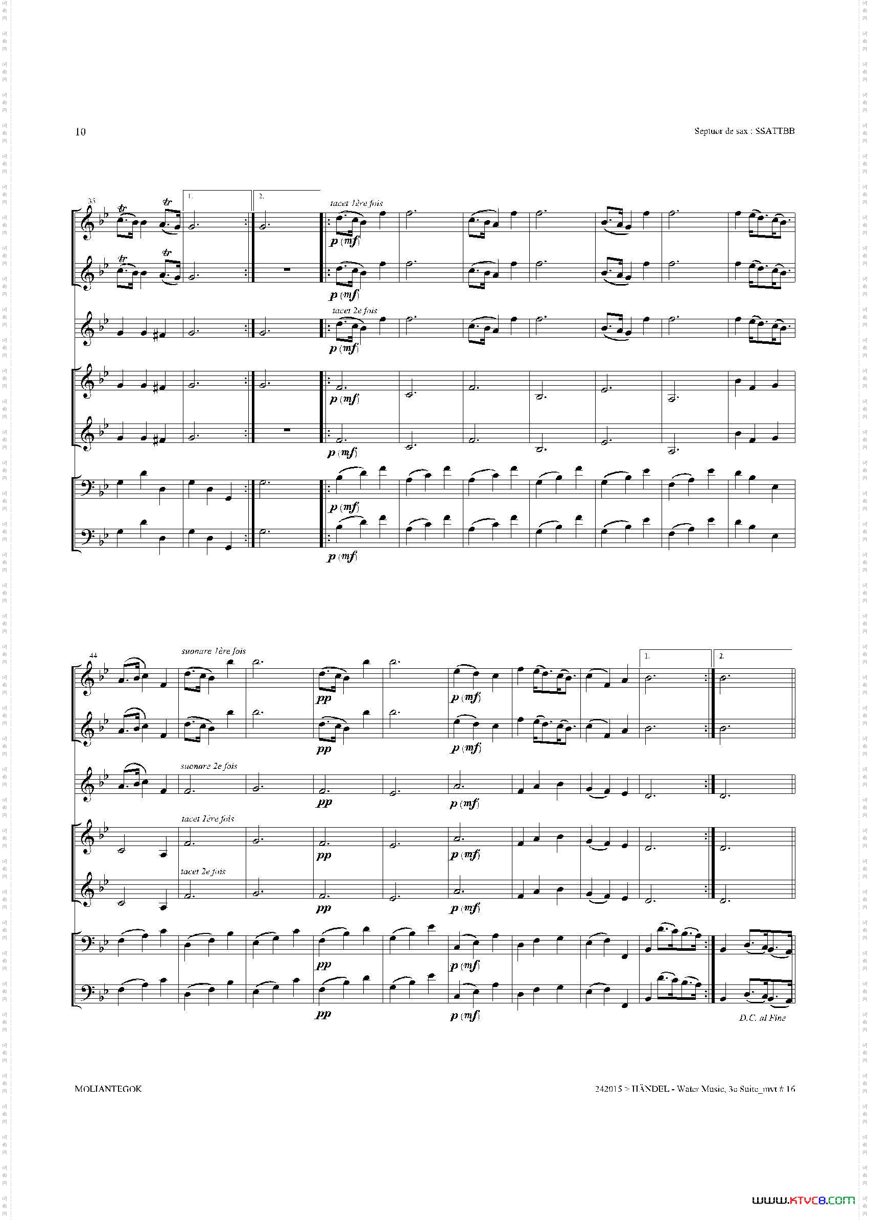 WaterMusicHWV.350No.3萨克斯合奏总谱_Water MusicHWV.350 No.3萨克斯合奏总谱