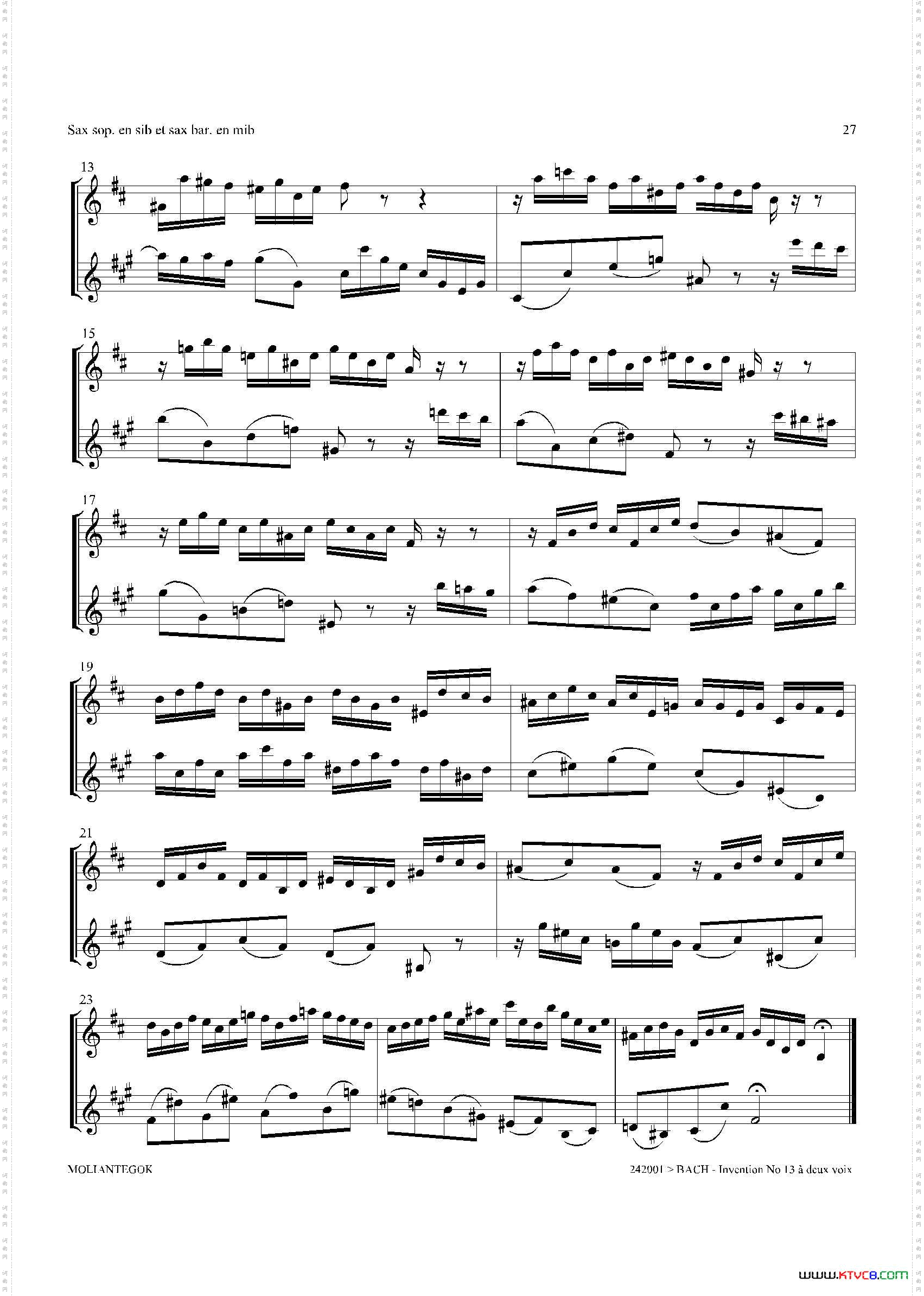 Inventions巴赫15首创意曲二重奏—13_Inventions 巴赫15首创意曲二重奏—13