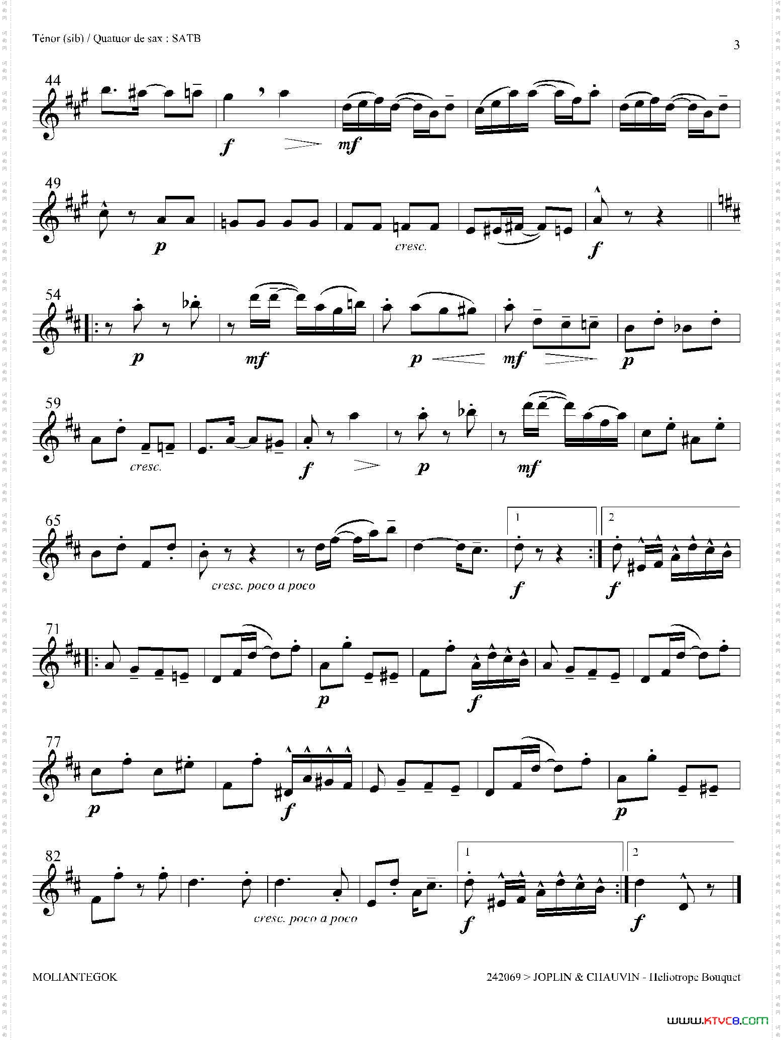 HeliotropeBouquet四重奏高音萨克斯分谱_Heliotrope Bouquet四重奏高音萨克斯分谱