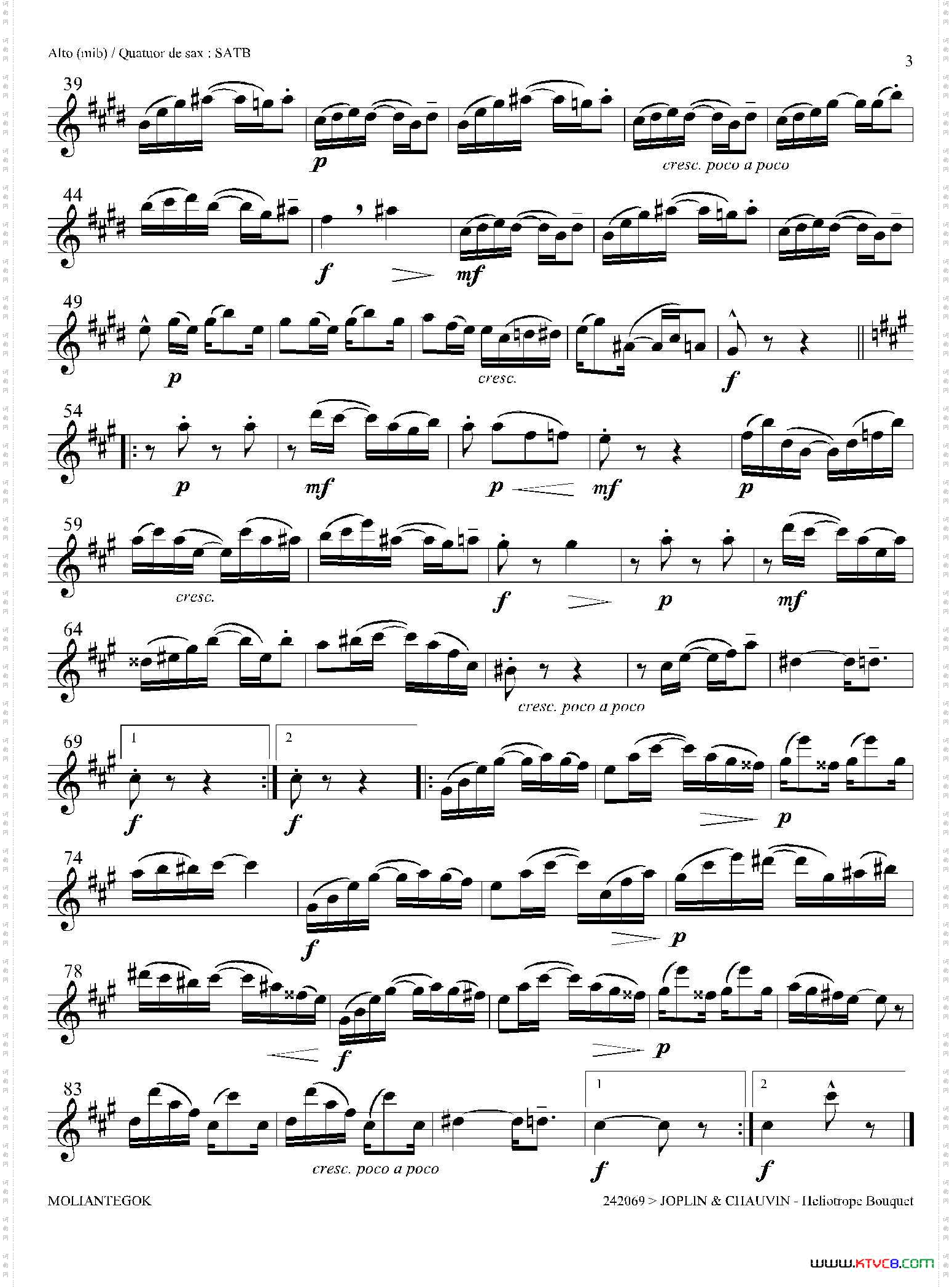 HeliotropeBouquet四重奏中音萨克斯分谱_Heliotrope Bouquet四重奏中音萨克斯分谱