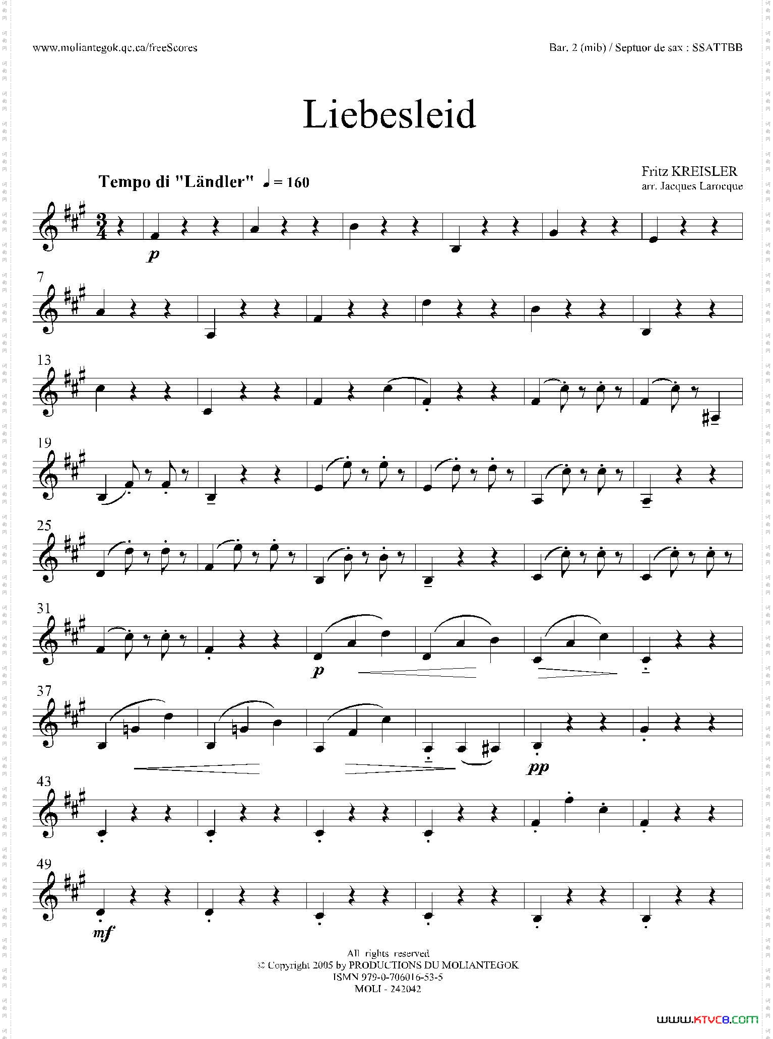 Liebesleid四重奏、第1、2上低音萨克斯分谱