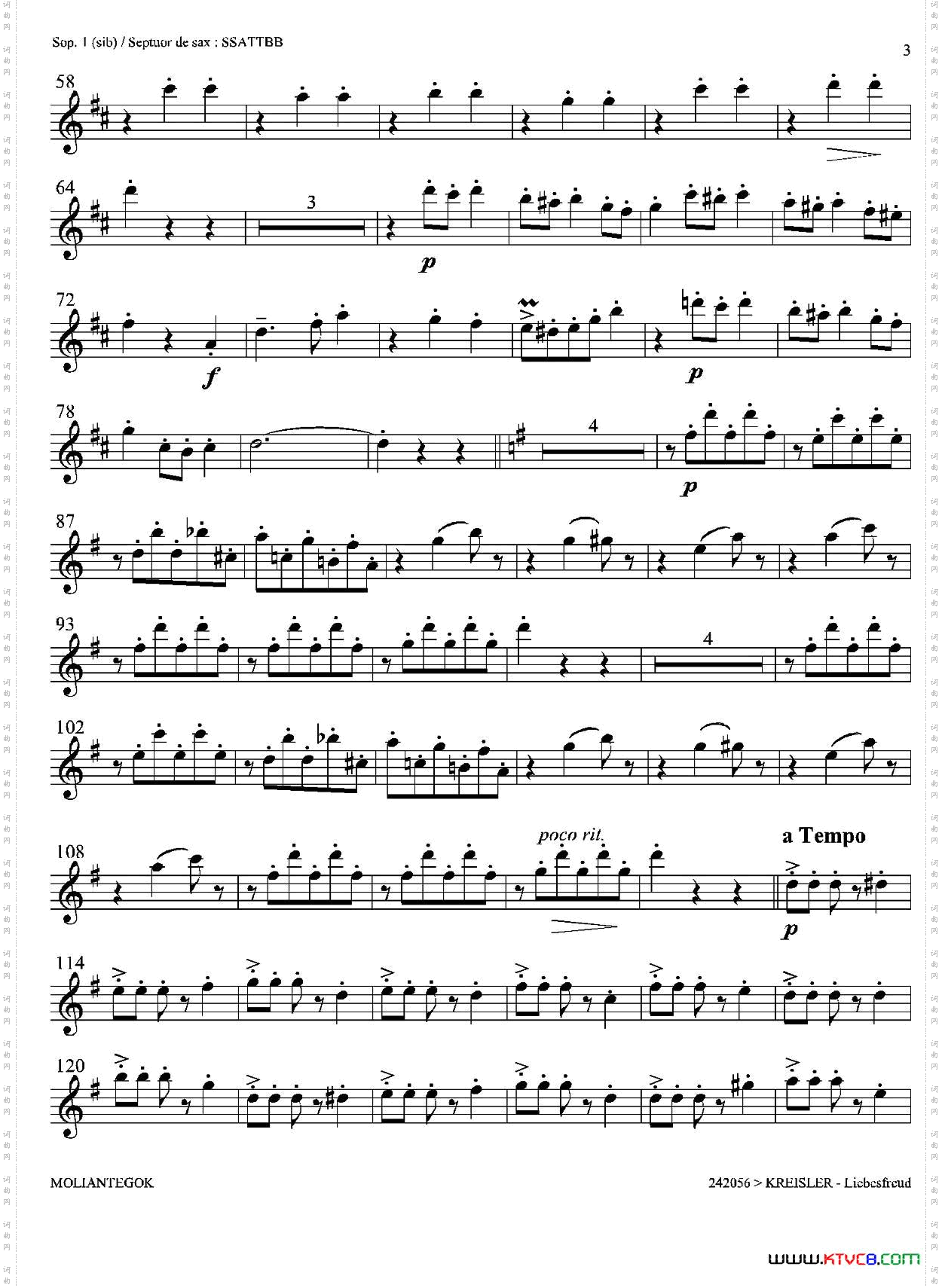Liebesfreud四重奏第一高音萨克斯分谱