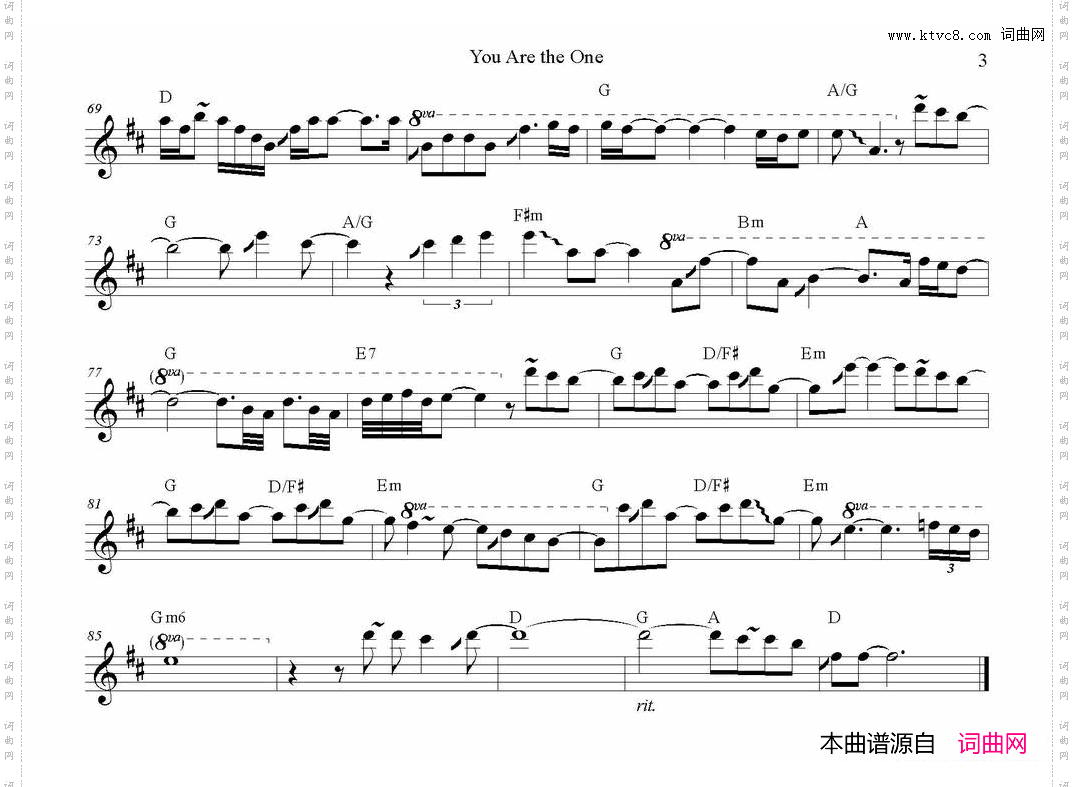 YouAreTheOne次中音/高音萨克斯谱_You Are The One次中音/高音萨克斯谱