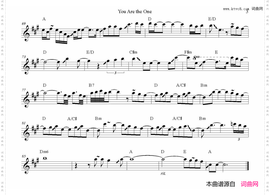 YouAreTheOne中音萨克斯谱_You Are The One中音萨克斯谱