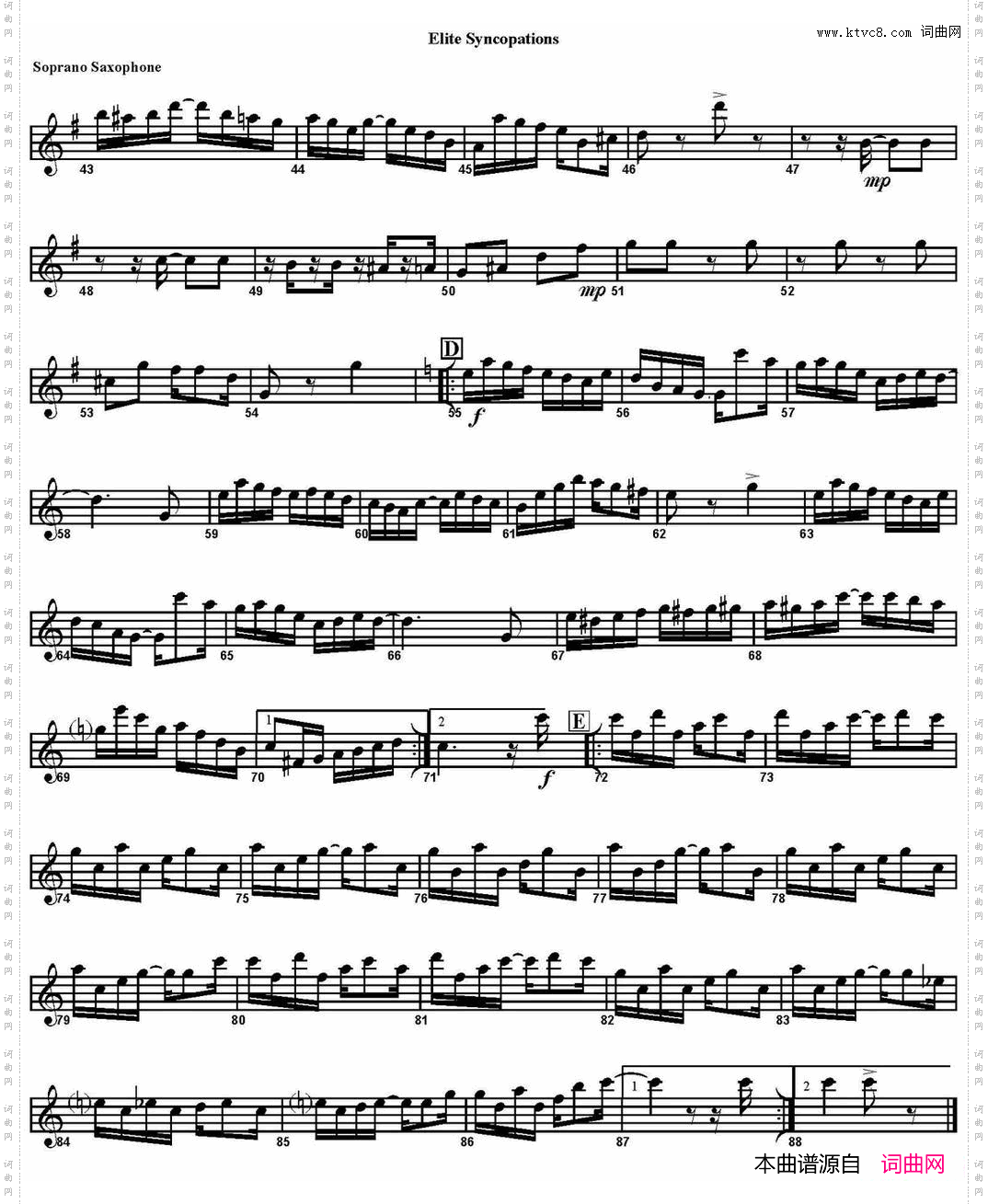 ELITESYNCOPATIONS四重奏·高音萨克斯分谱_ELITE SYNCOPATIONS四重奏·高音萨克斯分谱