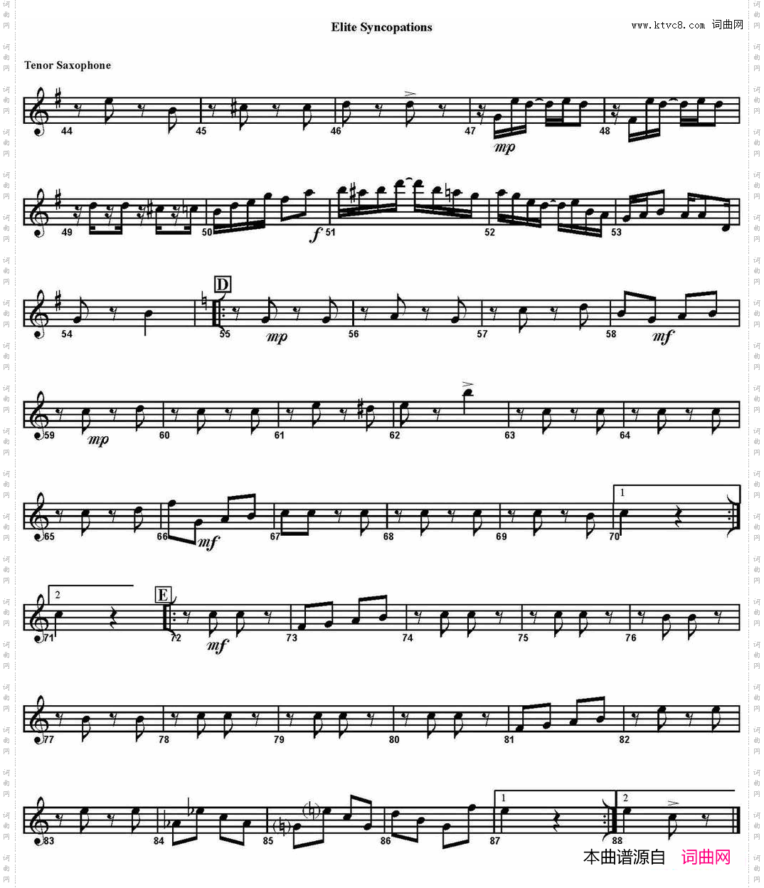 ELITESYNCOPATIONS四重奏·次中音萨克斯分谱_ELITE SYNCOPATIONS四重奏·次中音萨克斯分谱