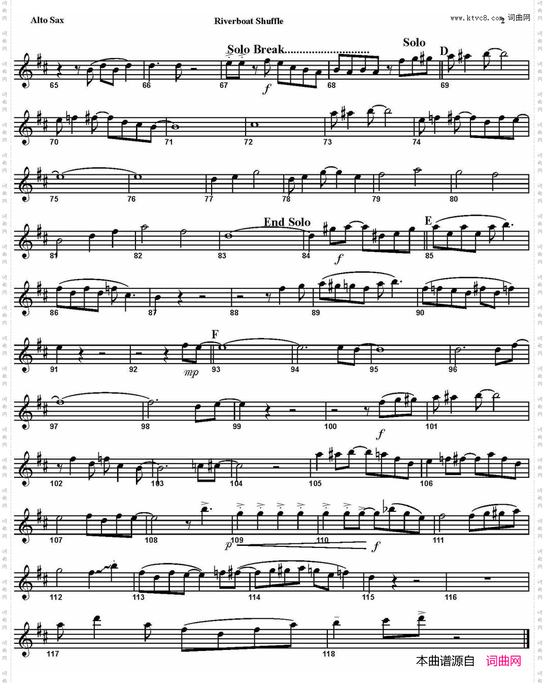RIVERBOATSHUFFLE四重奏·中音萨克斯分谱_RIVERBOAT SHUFFLE四重奏·中音萨克斯分谱