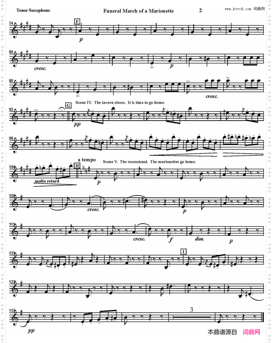 FUNERALMARCHOFAMARIONETTE四重奏·次中音萨克斯分谱_FUNERAL MARCH OF A MARIONETTE四重奏·次中音萨克斯分谱