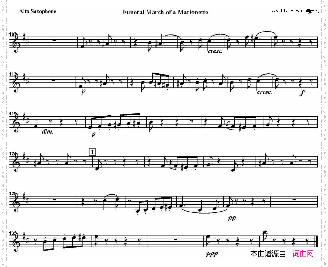 FUNERALMARCHOFAMARIONETTE四重奏·中音萨克斯分谱_FUNERAL MARCH OF A MARIONETTE四重奏·中音萨克斯分谱