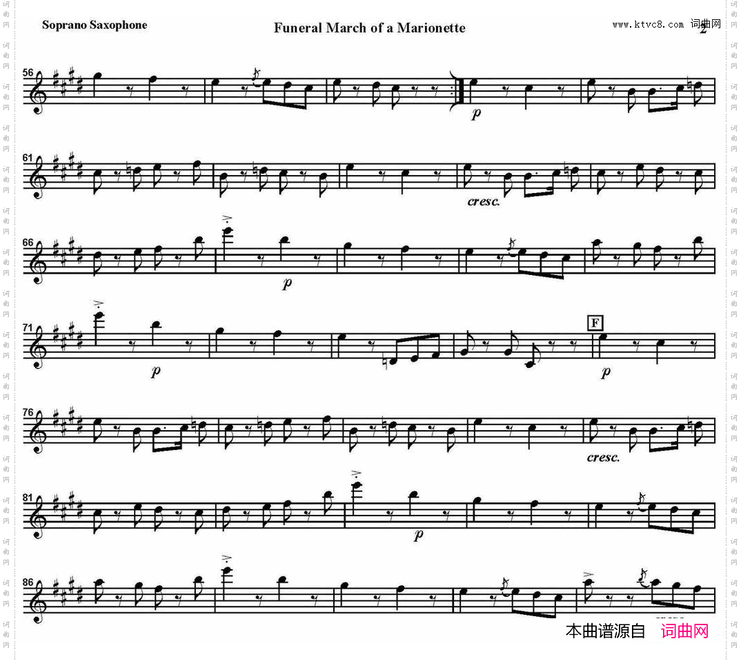 FUNERALMARCHOFAMARIONETTE四重奏·高音萨克斯分谱_FUNERAL MARCH OF A MARIONETTE四重奏·高音萨克斯分谱