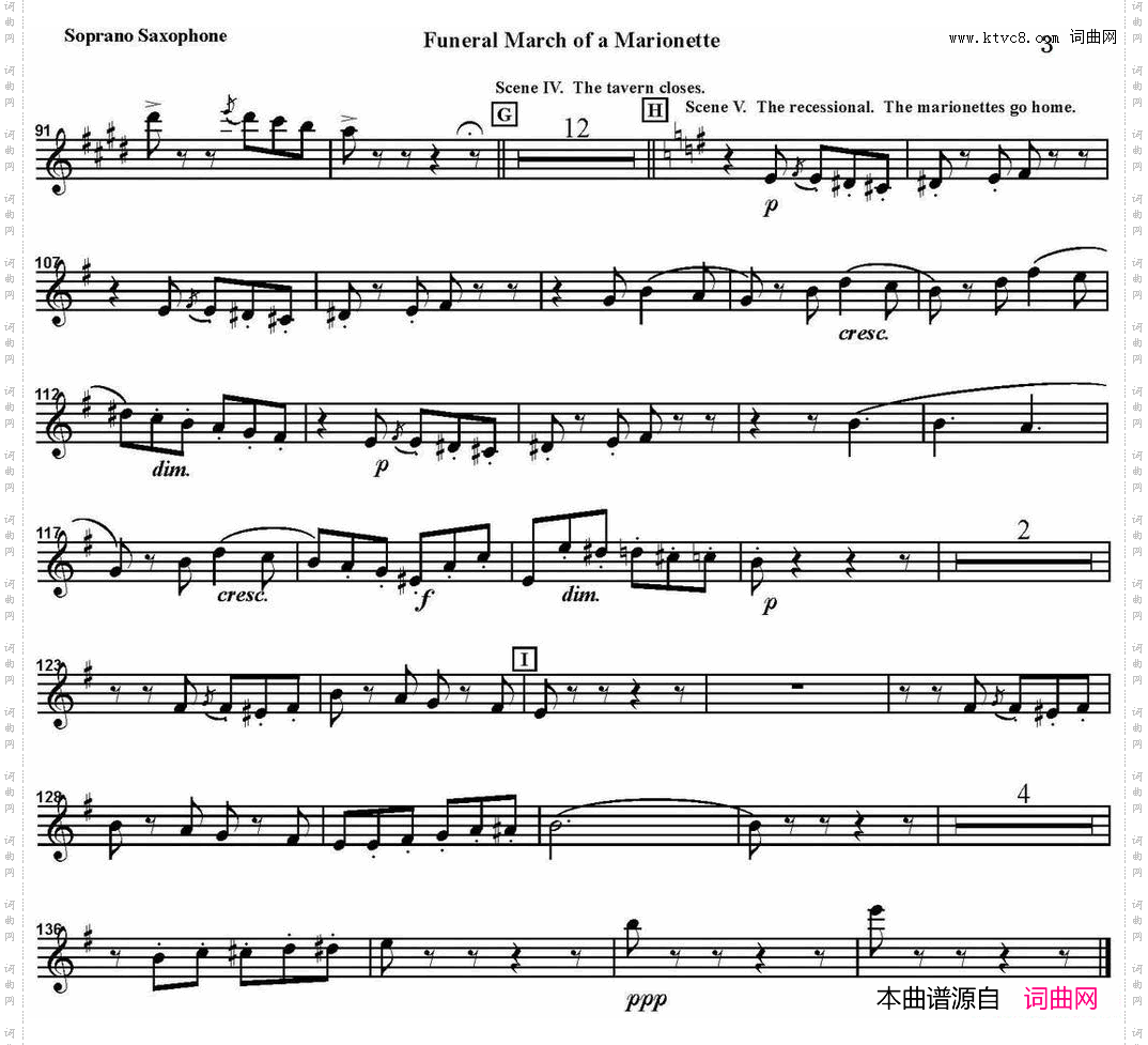 FUNERALMARCHOFAMARIONETTE四重奏·高音萨克斯分谱_FUNERAL MARCH OF A MARIONETTE四重奏·高音萨克斯分谱