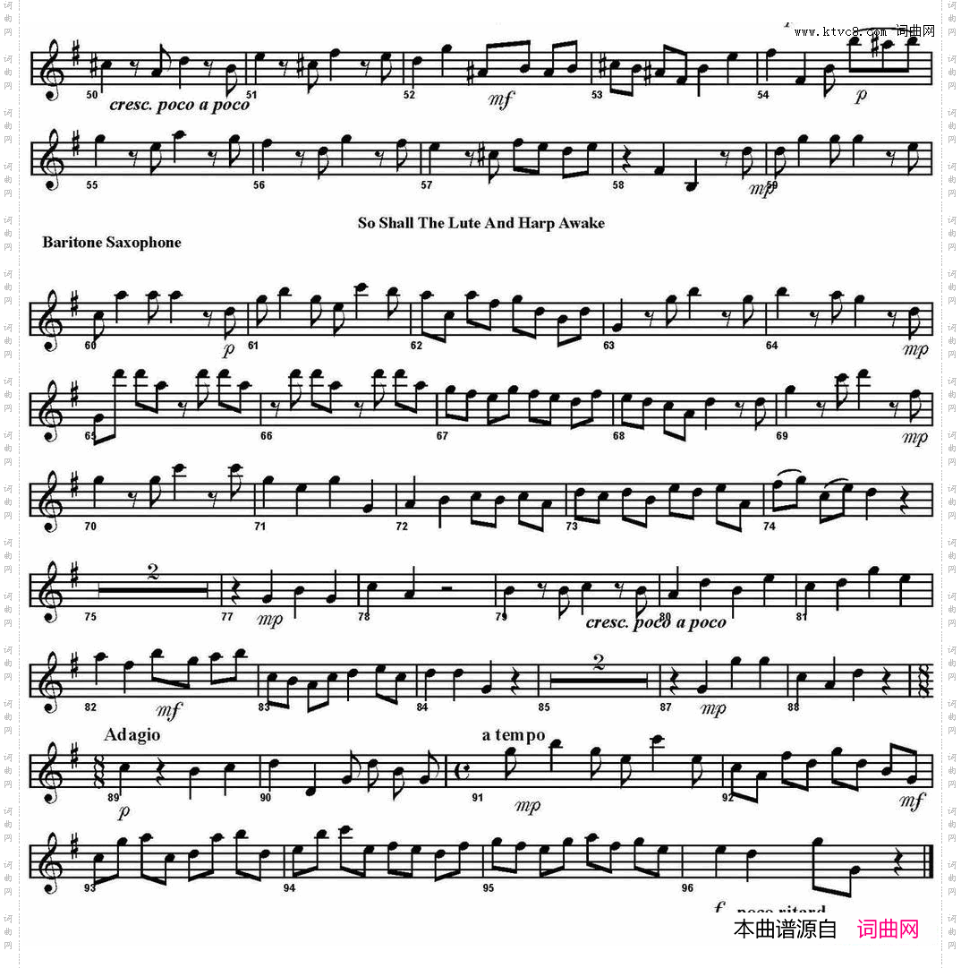 SoShalltheLuteAndHarpAwake四重奏·上低音萨克斯分谱_So Shall the Lute And Harp Awake四重奏·上低音萨克斯分谱