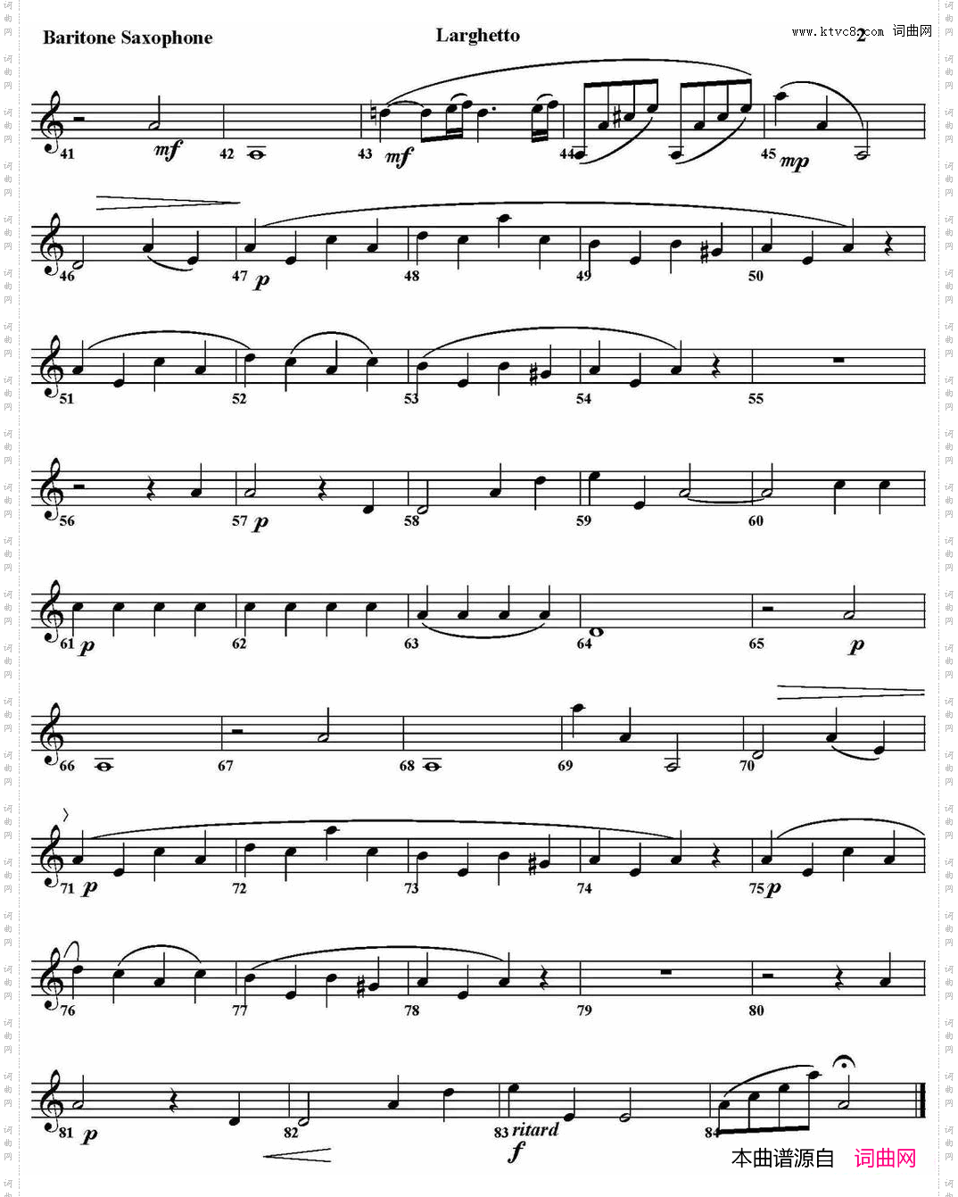 LARGHETTO四重奏·上低音萨克斯分谱