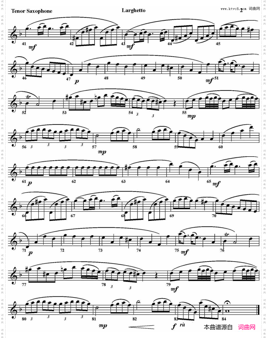 LARGHETTO四重奏·次中音萨克斯分谱